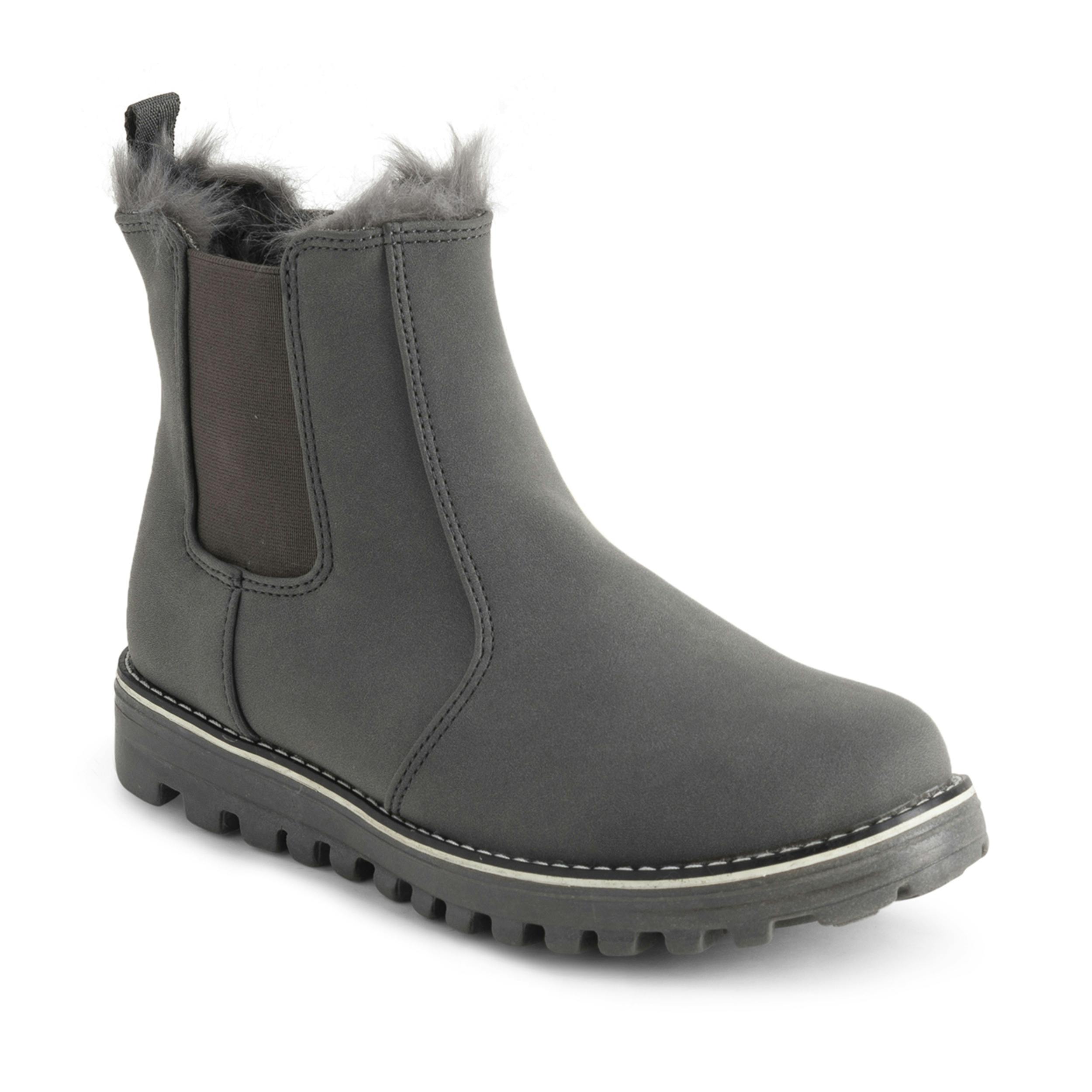 Viva Women's Grey Polar Chelsea Winter Boots - Faux Fur Lined Nubuck Ankle Boots - 8