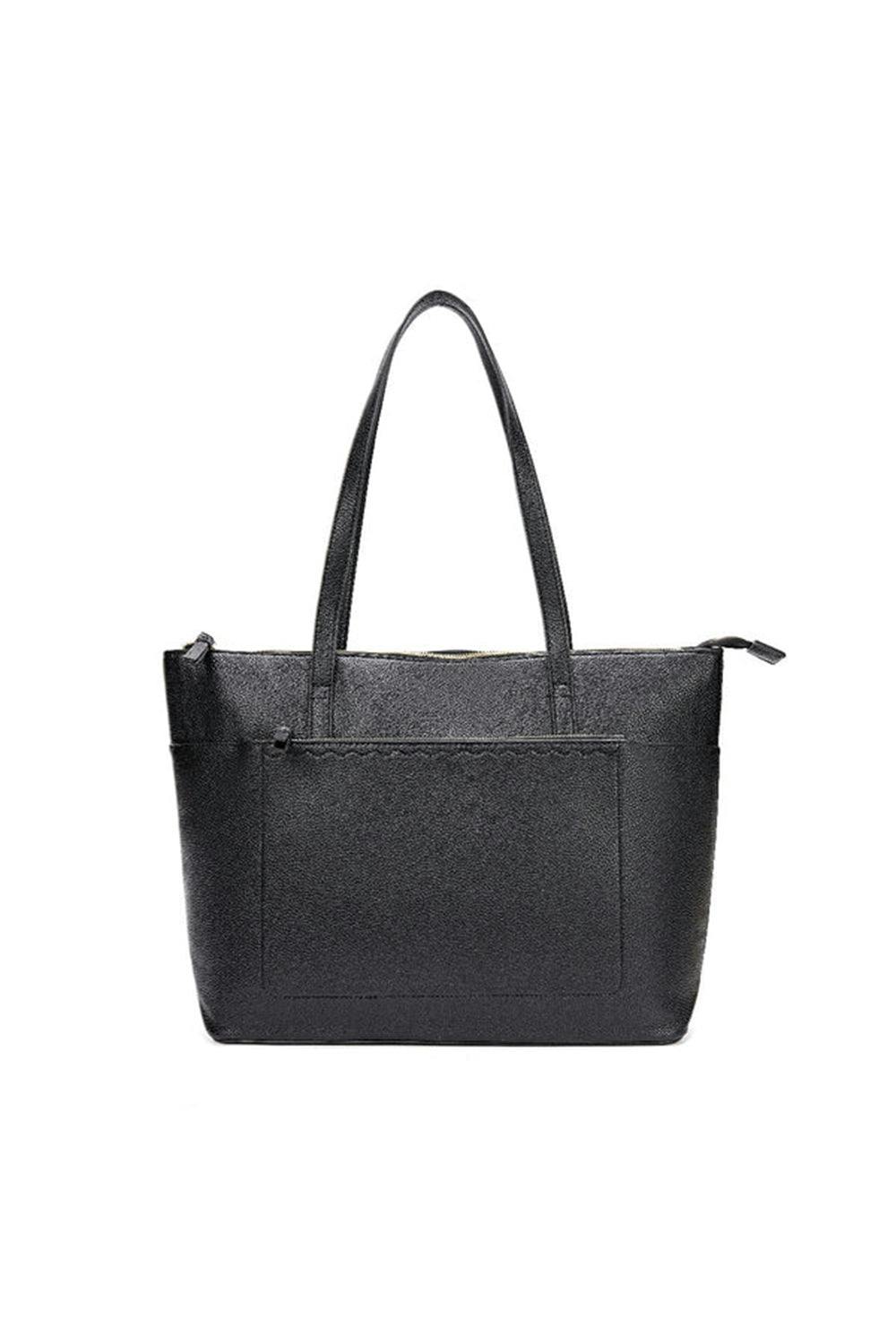 Pluspup Black Large Tote Shoulder Bag With Zipper Closure And Inner Pockets