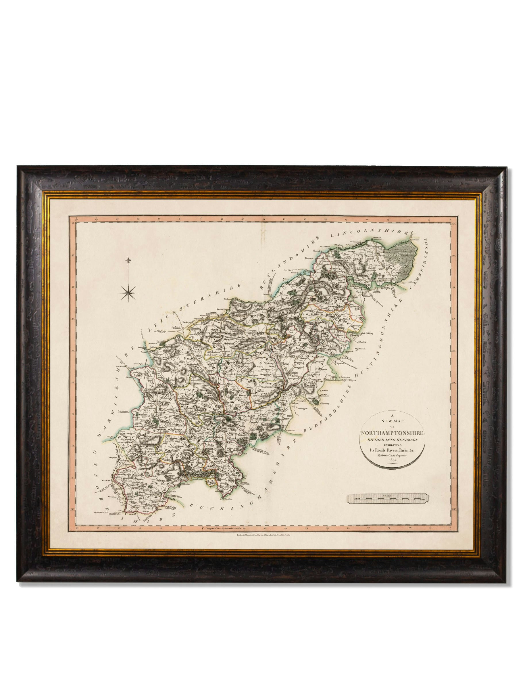 Exceptional Art Black C.1806 County Maps Of England - 84 X 70Cm - Northamptonshire