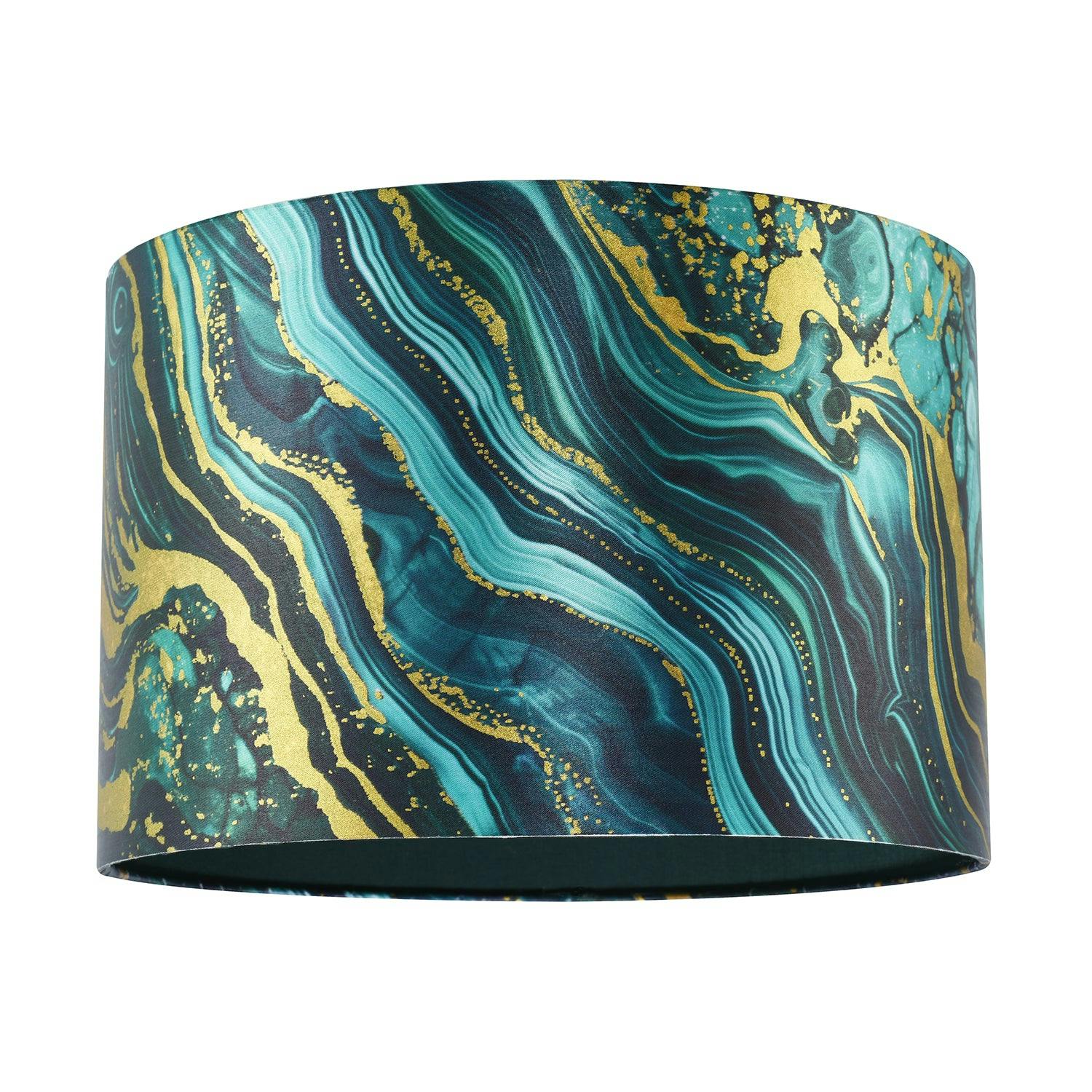 Happy Homewares Green/Gold Modern And Satin Fabric Lamp Shade With Wavy Marble Design