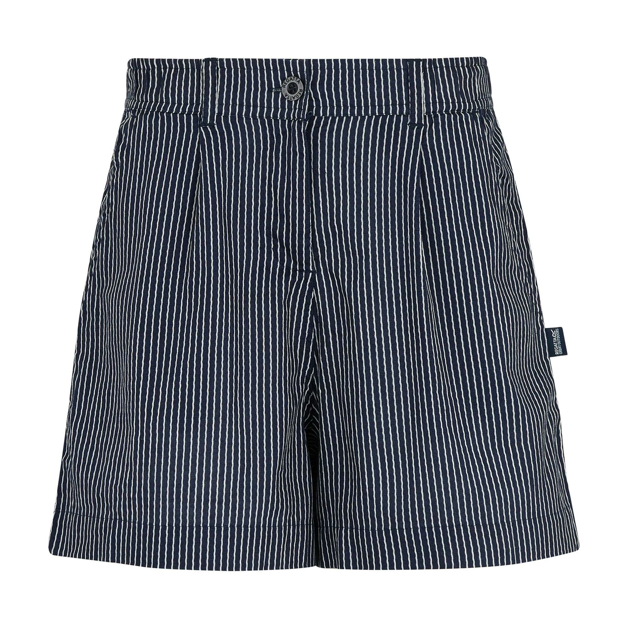 Regatta Women's White Sabelle Vertical Stripe Casual Shorts - Navy/ - 20 Uk - Navy/ - 90% Cotton/10% Linen