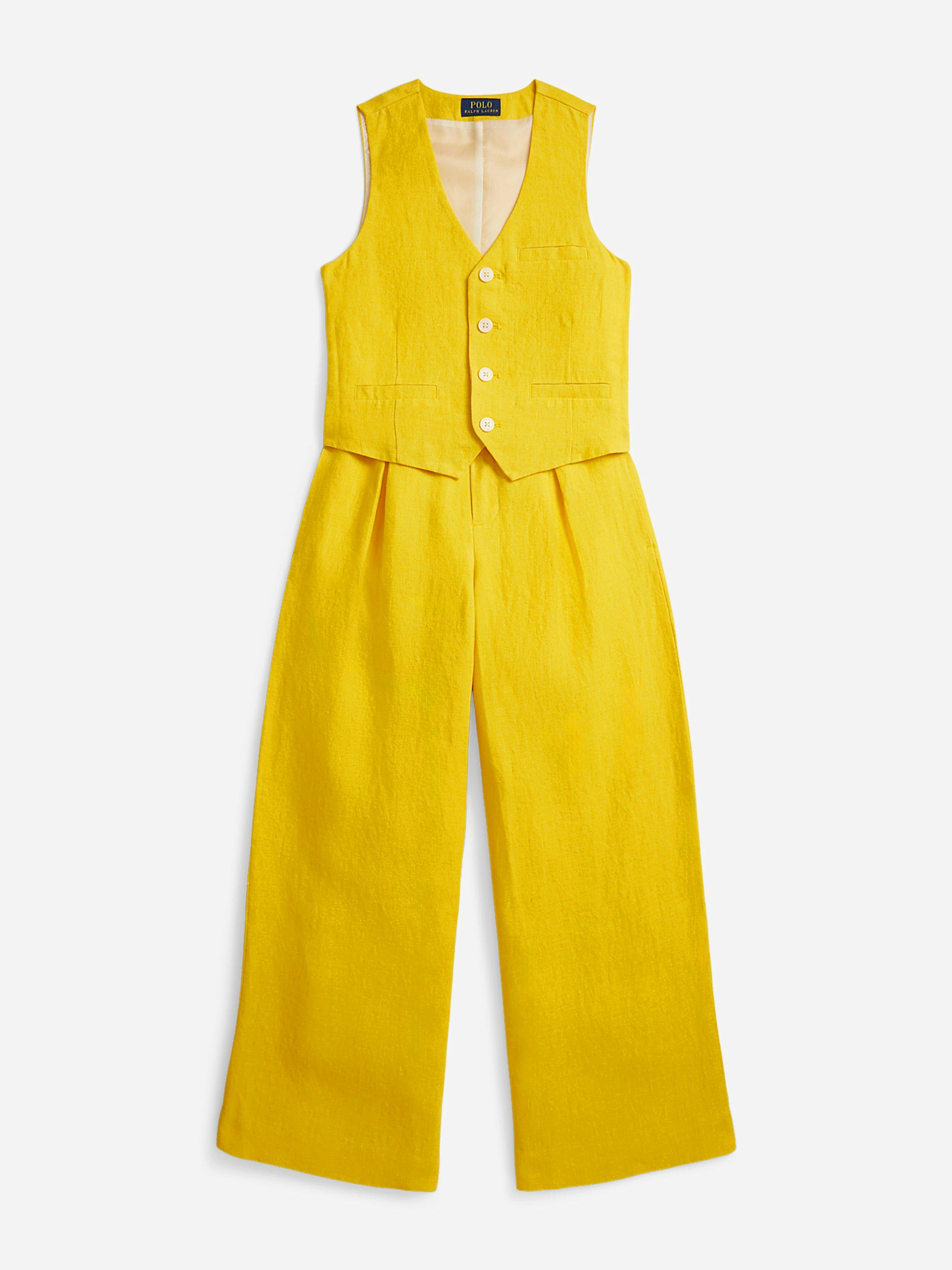 Ralph Lauren Kids Girls Yellow Ralph Lauren Linen Trouser Set In - 10 Yrs