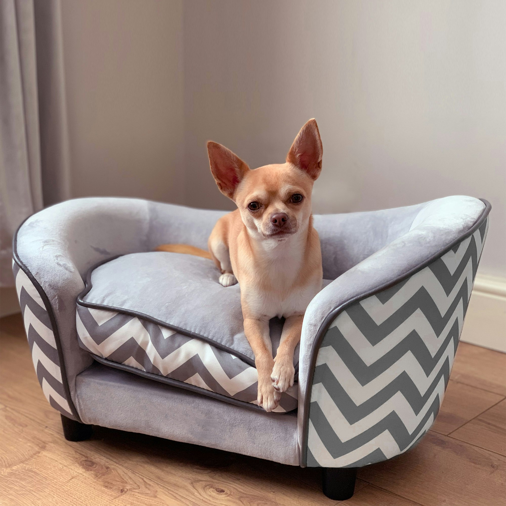 Pawhut Grey Dog Sofa Pet Couch For Xs Dogs W/ Removable Sponge Padded Cushion