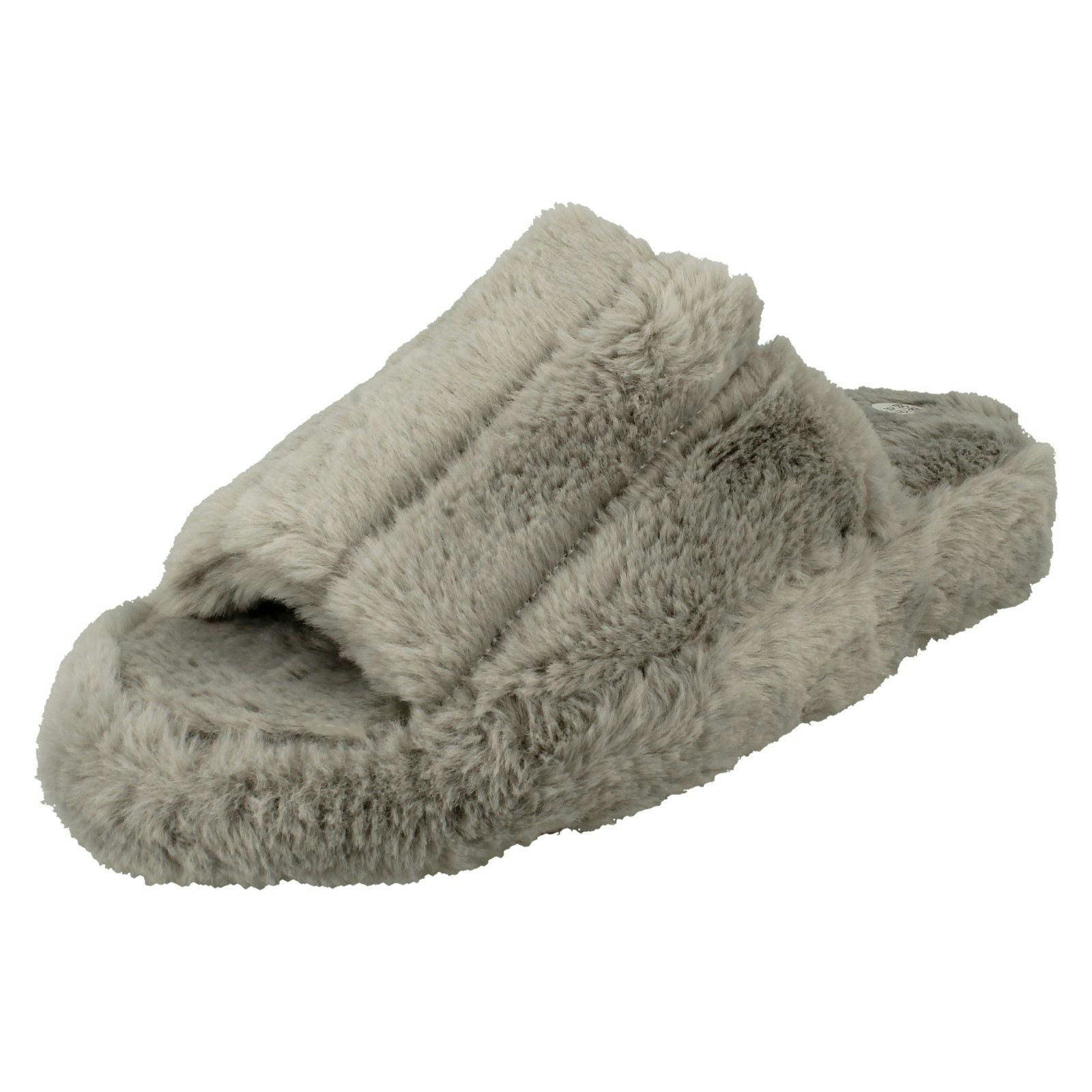 Spot On Women's Grey Faux Fur Stripe Detailed Sliders X2119 - Uk 7-8