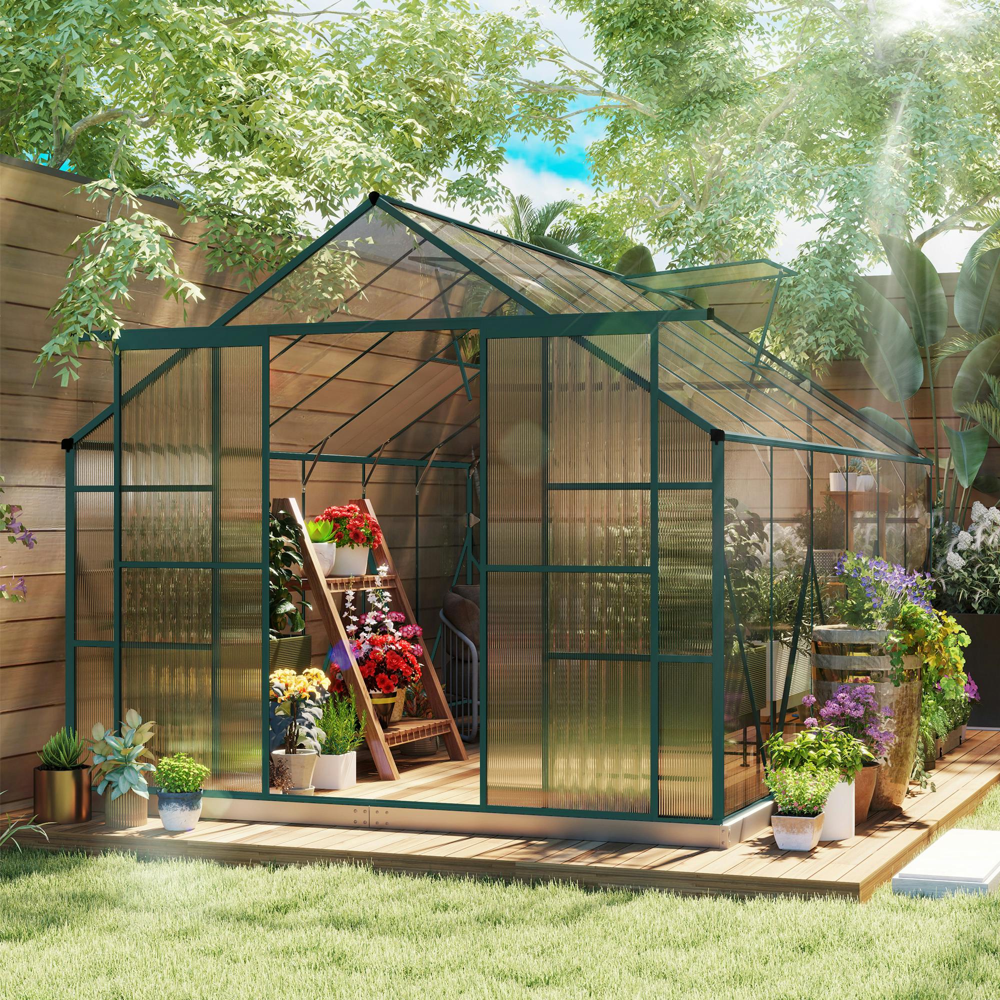 Rackhams Light 8X12ft Polycarbonate Walk-In Greenhouse Outdoor W/ Double Sliding Door