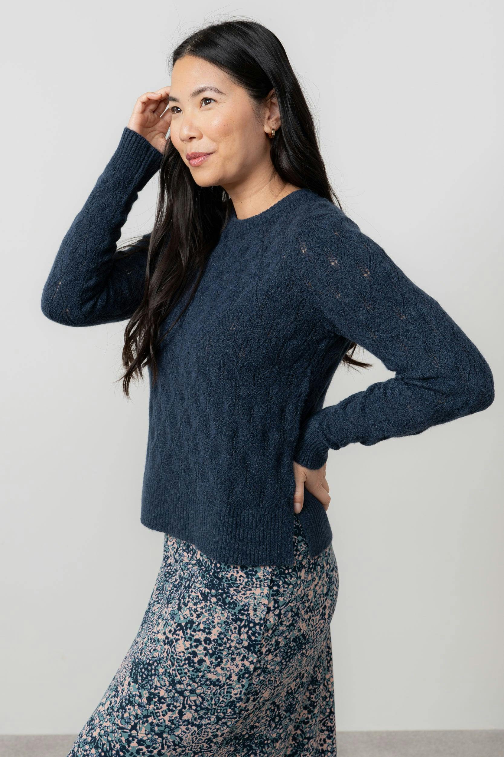 Lily & Me Harefield Pointelle Knit Jumper Navy - 12 - Navy