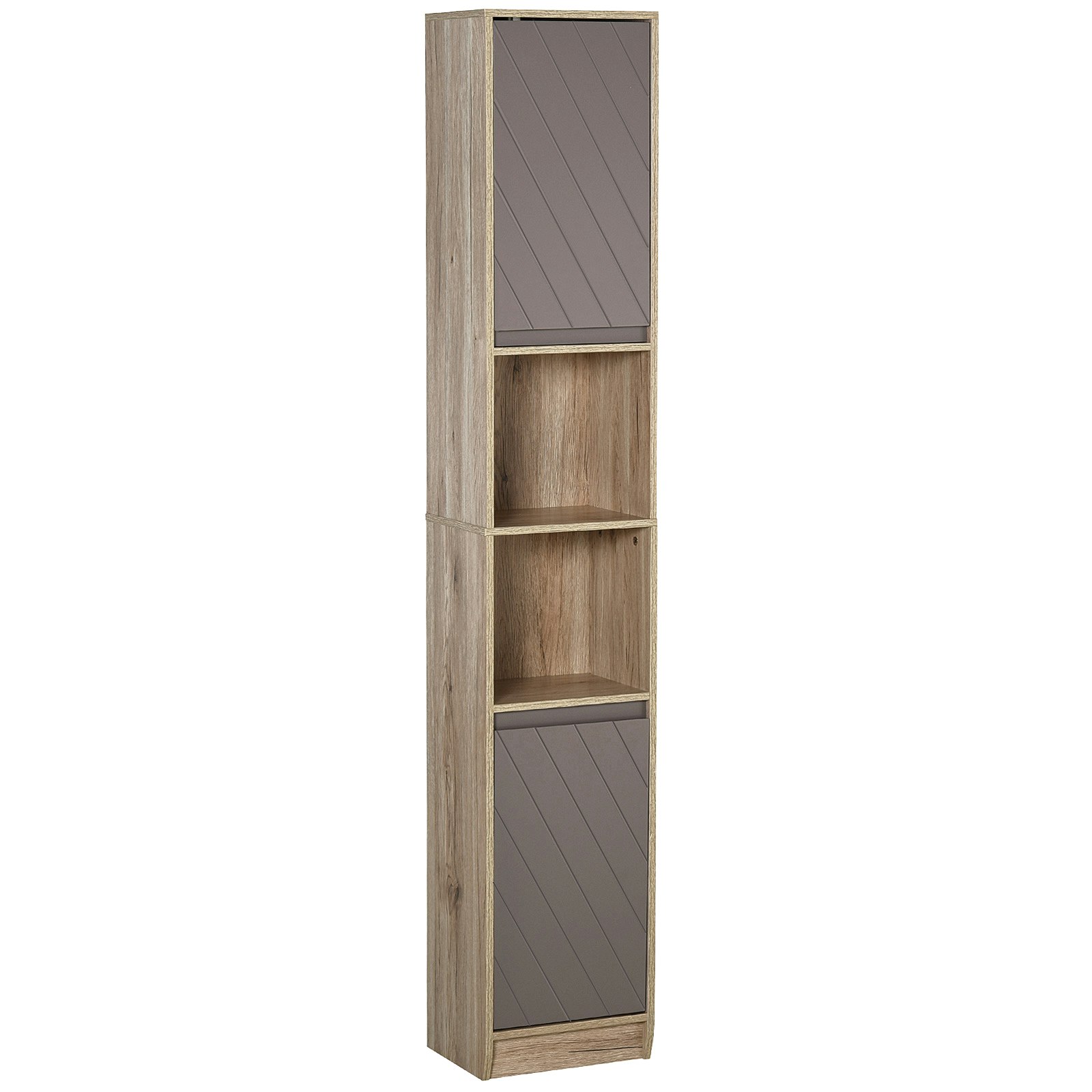 Rackhams Grey Freestanding Storage Cabinet Slimline Unit W/ 2 Cupboards 2 Shelves - Oak Color 170Cm