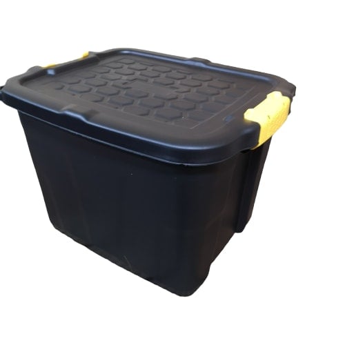 Rackhams Black 42L Heavy Duty Storage Tub Sturdy, Lockable, Stackable And Nestable Design Storage Chest With Clips In