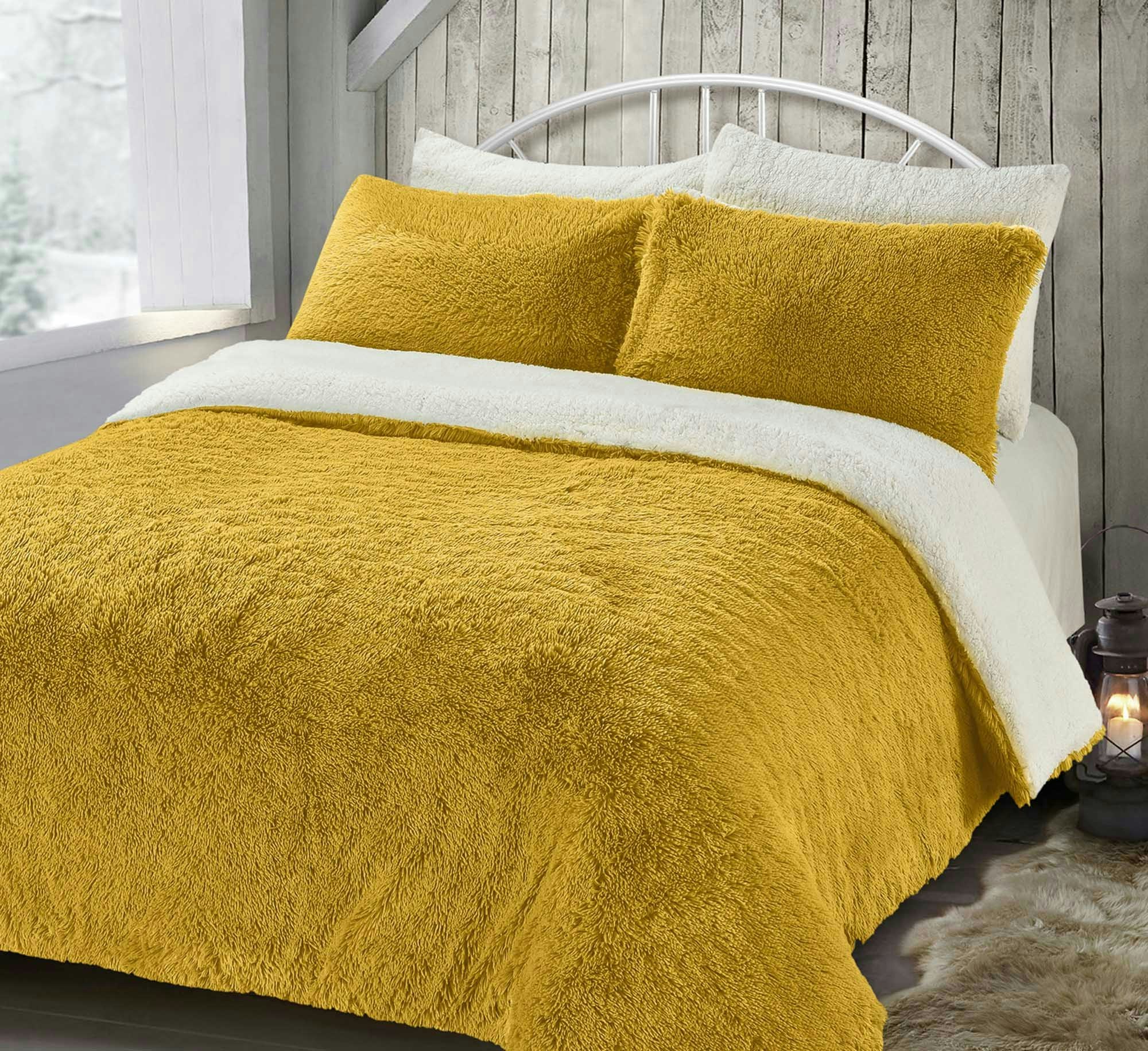 Velosso Alaska Shaggy Faux Fur Fluffy And Warm Fleece Duvet Cover Set - Ochre - King