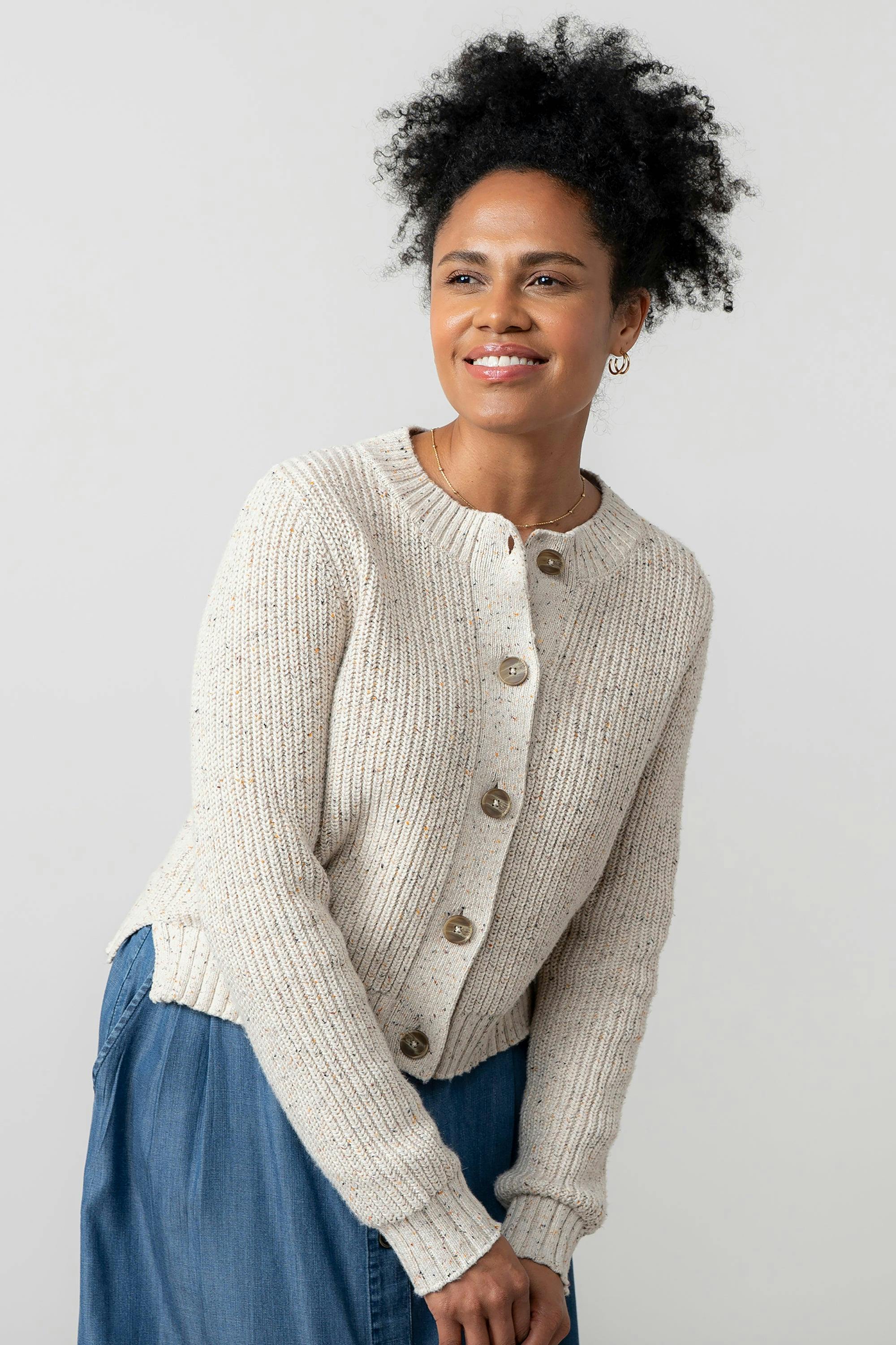 Lily & Me June Ribbed Knit Cardigan Ecru - 18 - Ecru