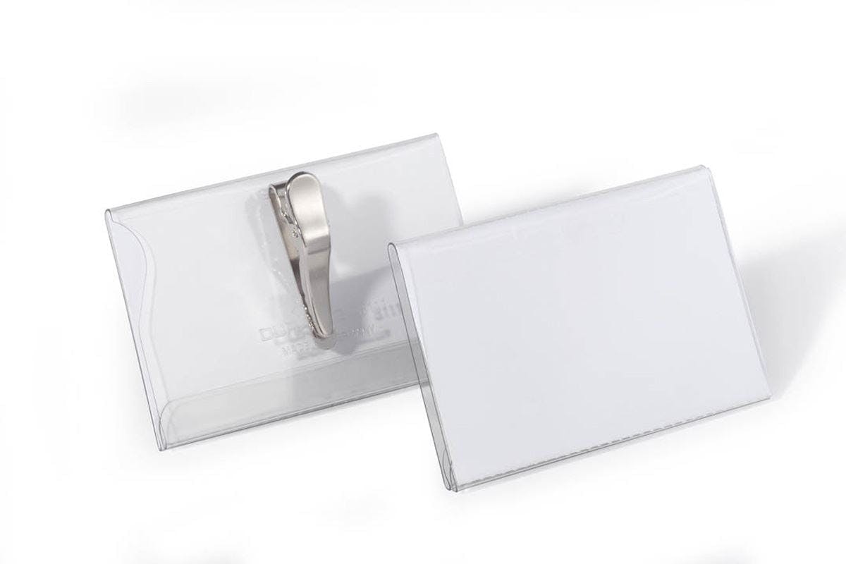 Durable Crocodile Clip Name Tag Id Badge Holders + Inserts | 25 Pack | 54 X 90Mm