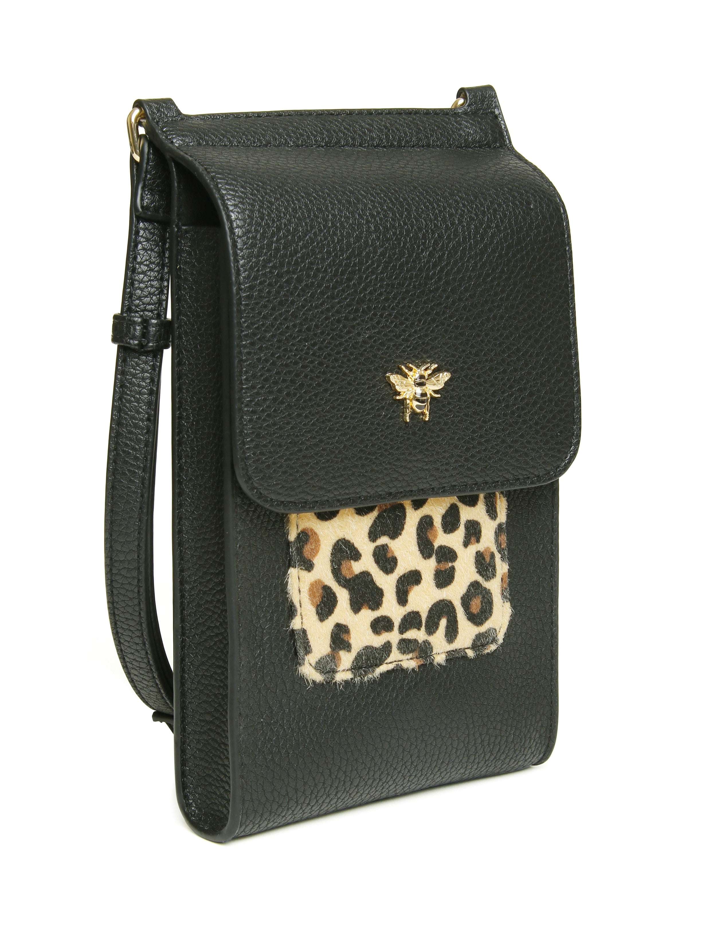 Alice Wheeler Light/Gold Mini Bloomsbury Bee Crossbody Phone Bag - Leopard