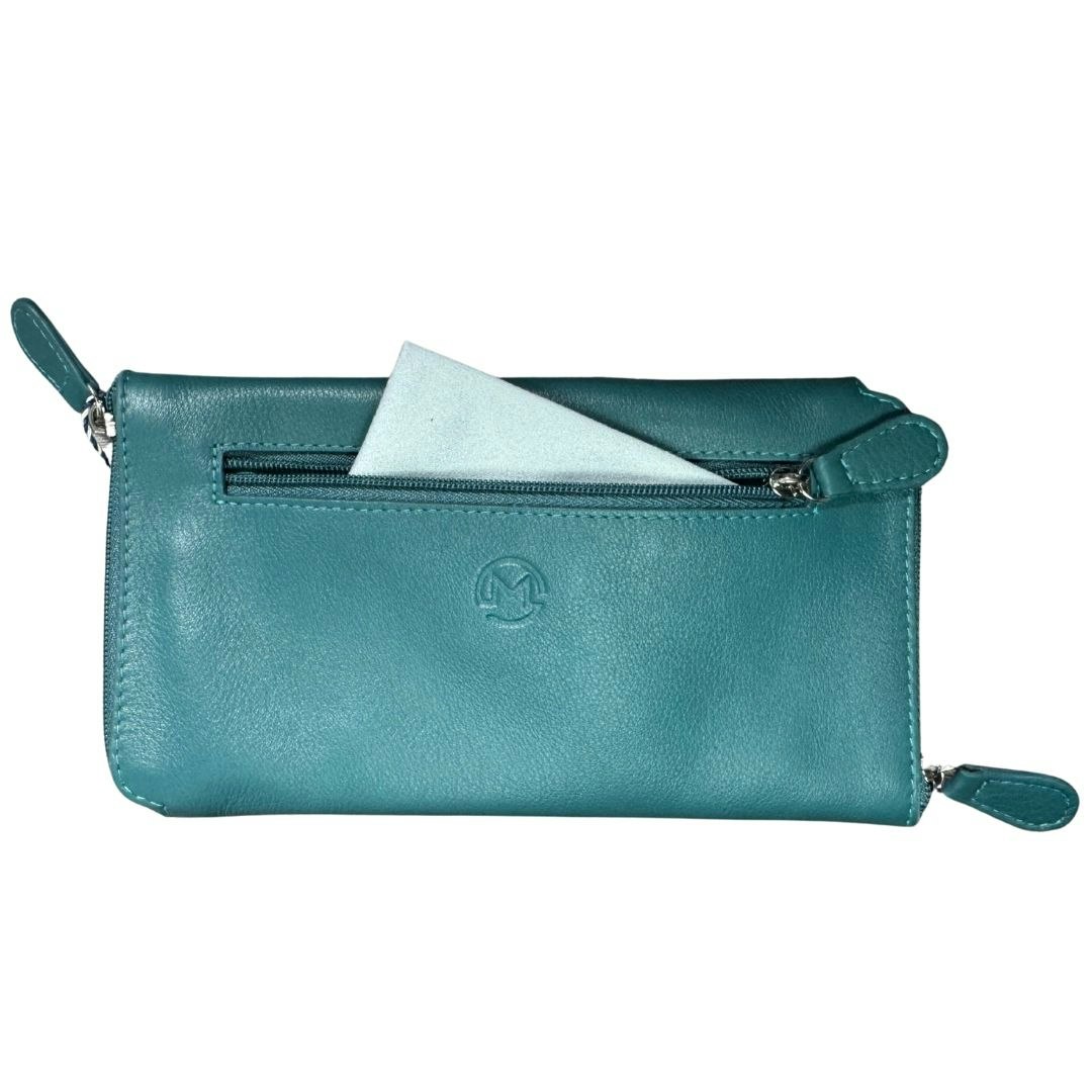 Mala Leather Double Zipped Leather Glasses Case – Holds 2 Pairs Of Glasses - Teal