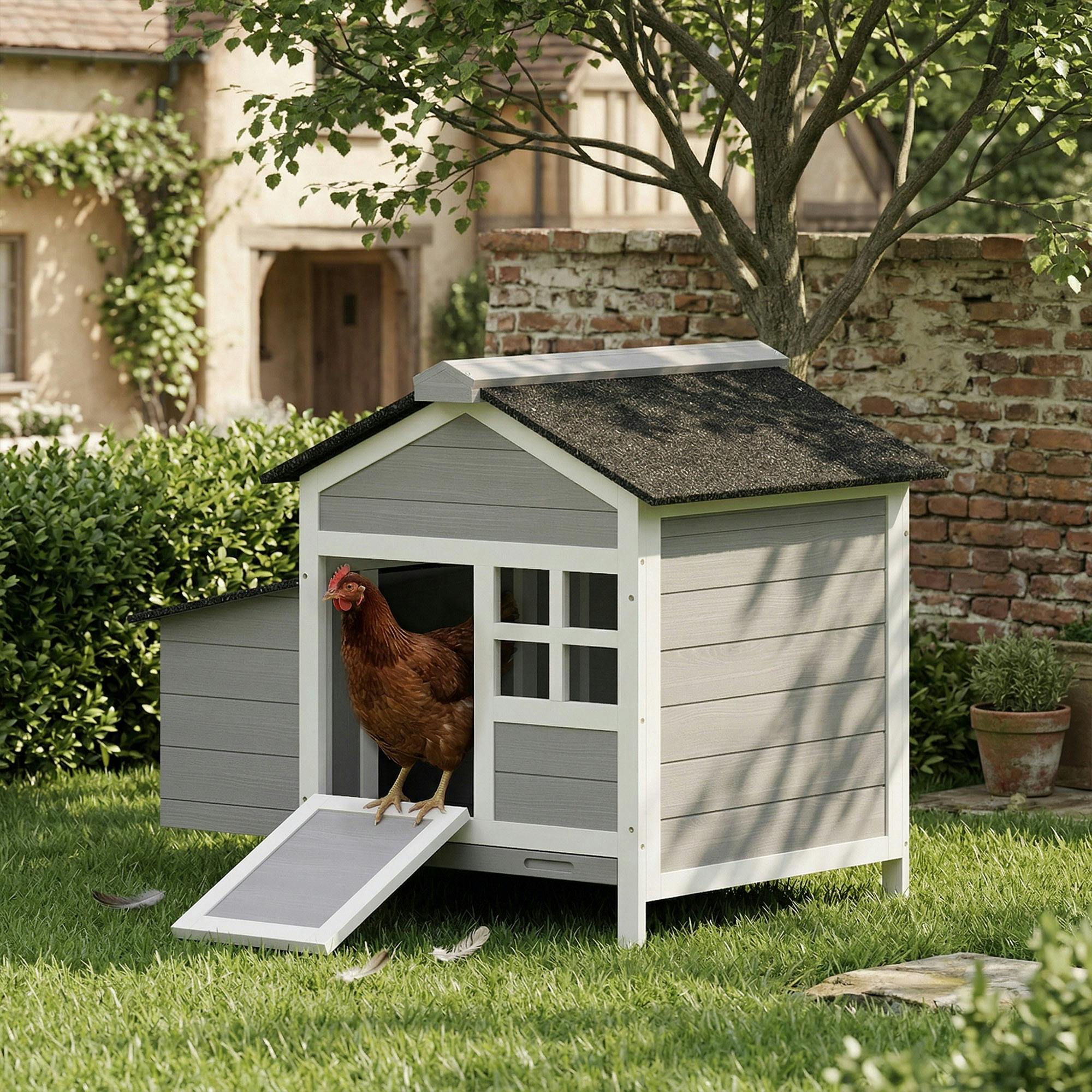 Pawhut Grey Wooden Chicken Coop With Pull-Out Tray & Nesting Box - Fir Wood - 1