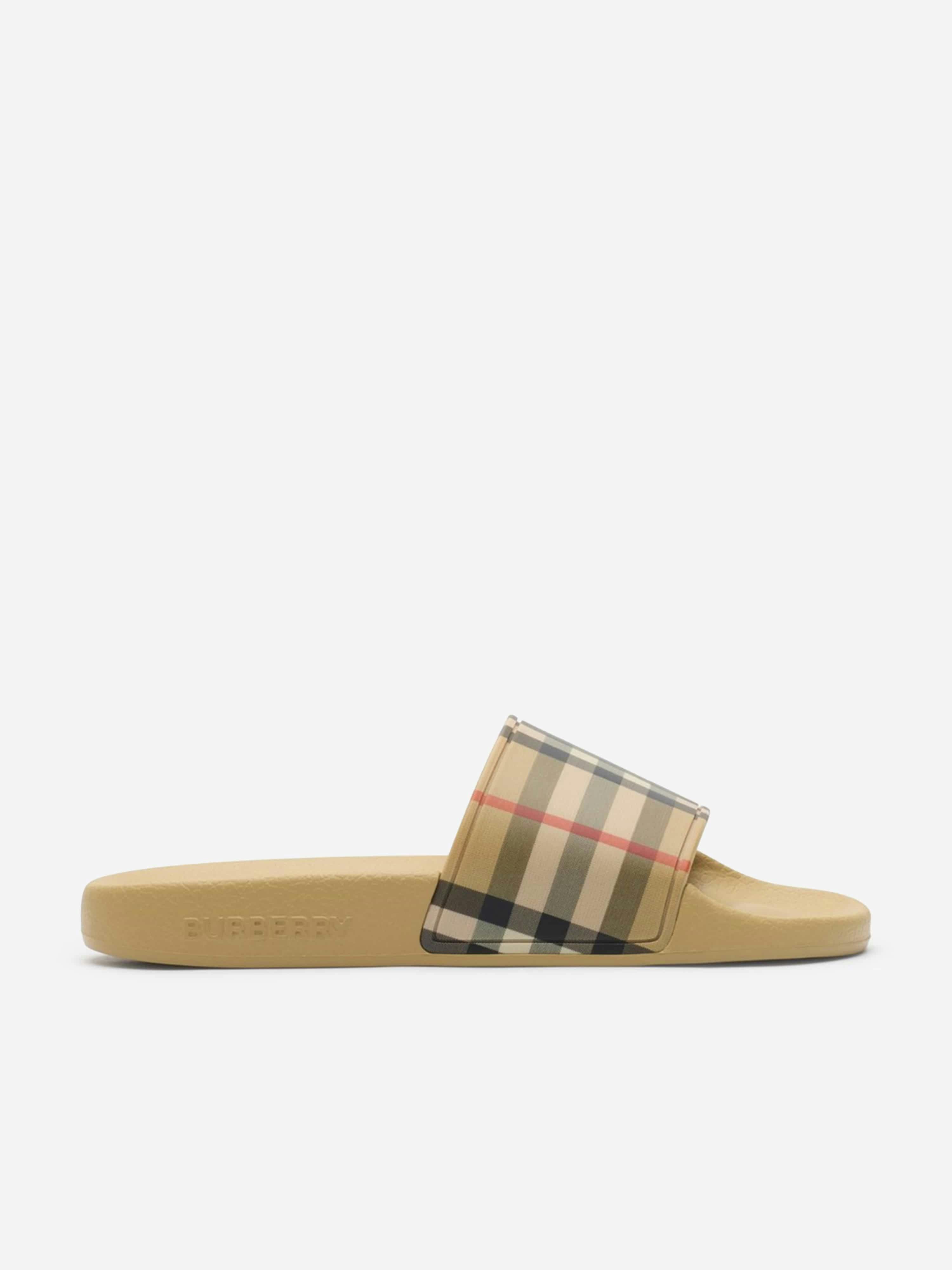 Burberry Kids Unisex Kids Beige Furley Check Sliders In - Camel - Eu 33 Uk 1