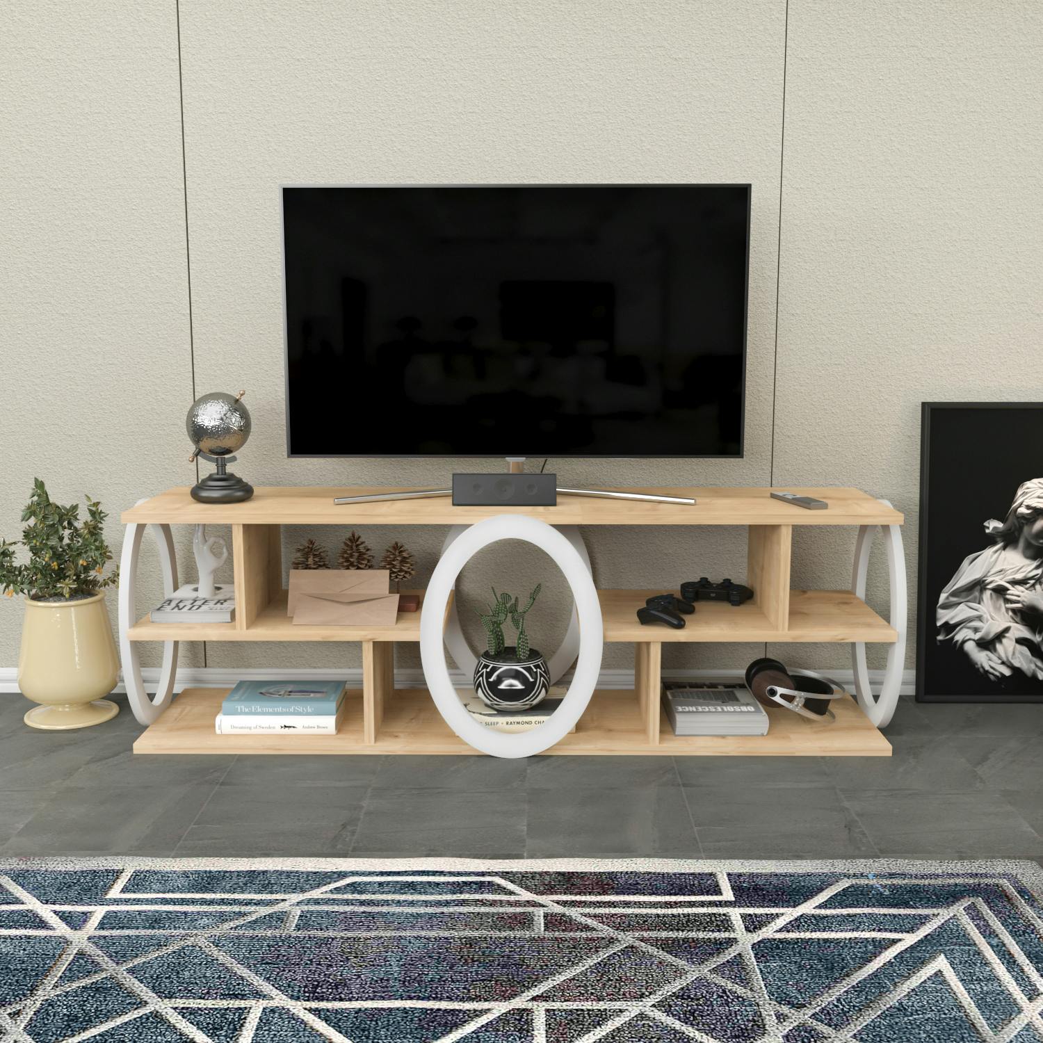 Decorotika White Fale Modern Tv Stand Tv Unit For Tv's Up To 60" - Sapphire Oak