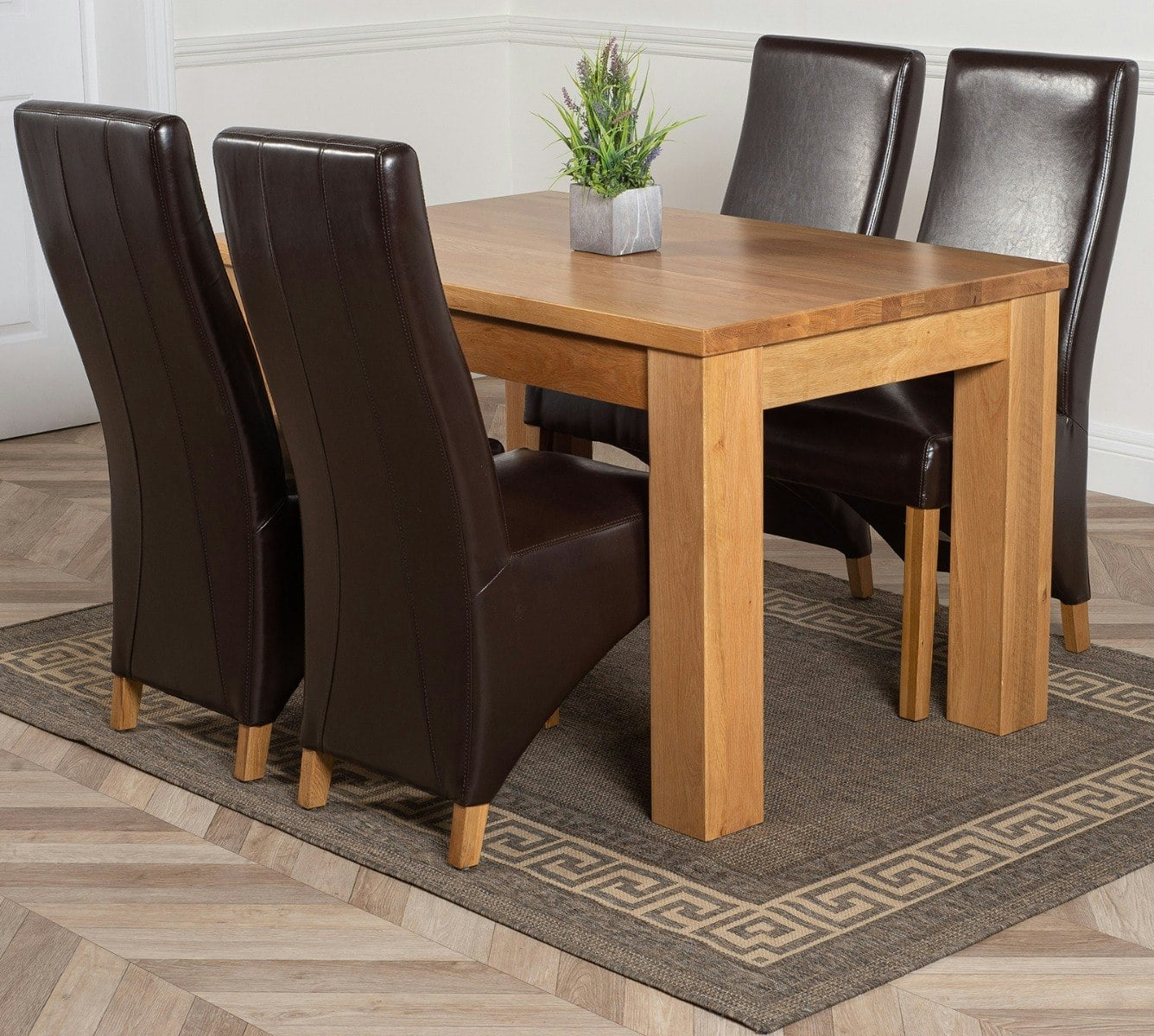 Rackhams Brown Dakota Small Oak Dining Table With Lola Leather Chairs - 4 Chairs