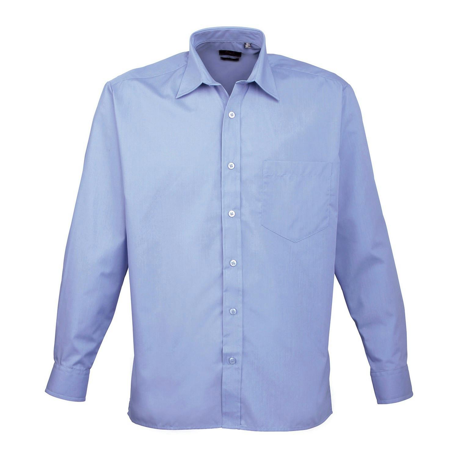 Premier Mens Poplin Long-Sleeved Shirt (Mid Blue) - Size 18 inch - Image 4