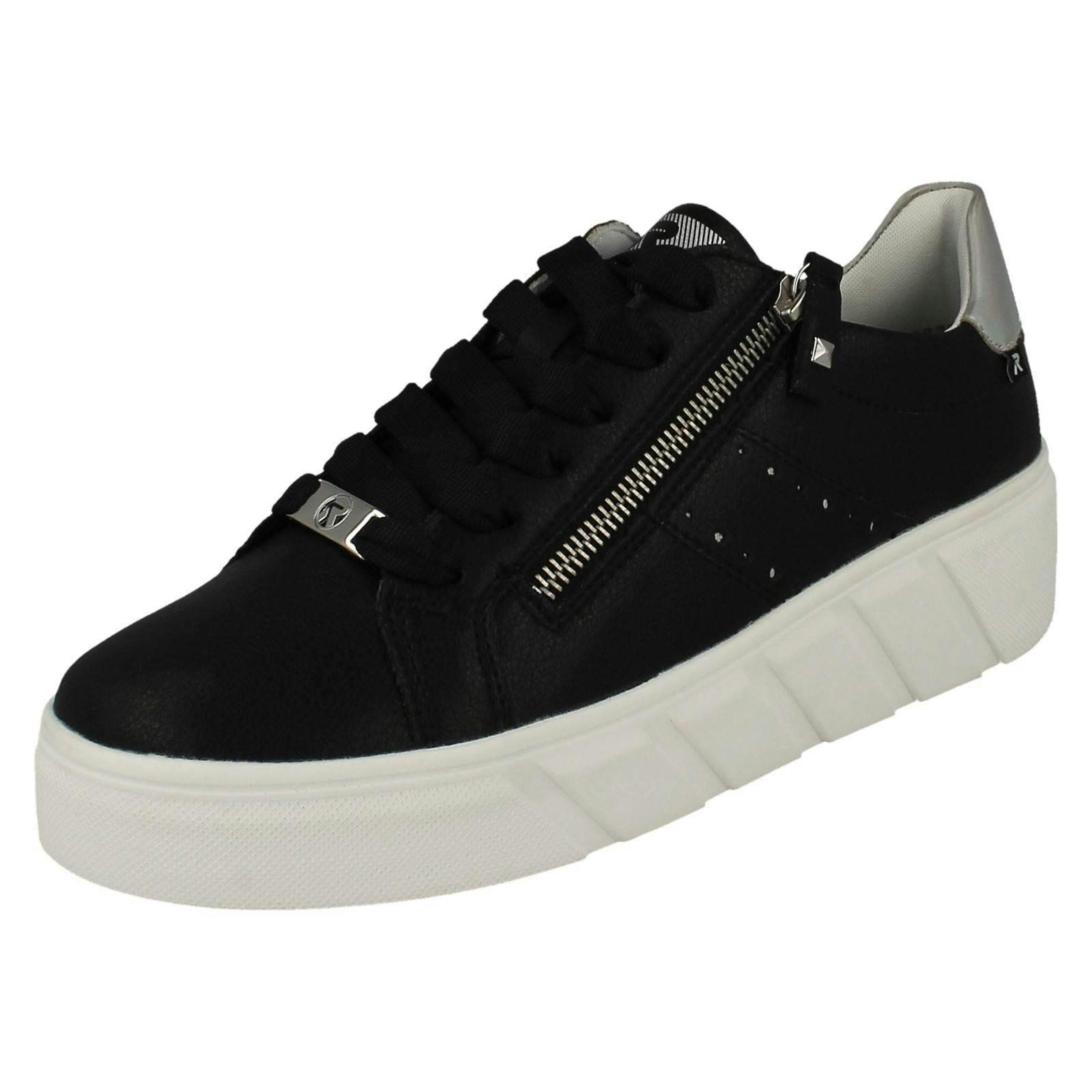 Revloution Women's Black Rieker Revolution Lace Up Trainers W0505 - Uk 8