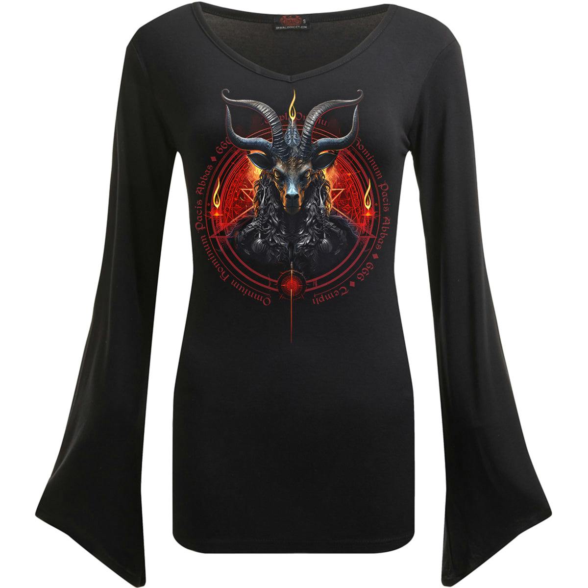 Spiral Direct Black Baphomet - V Neck Goth Sleeve Top - Xl - Digital - Digital