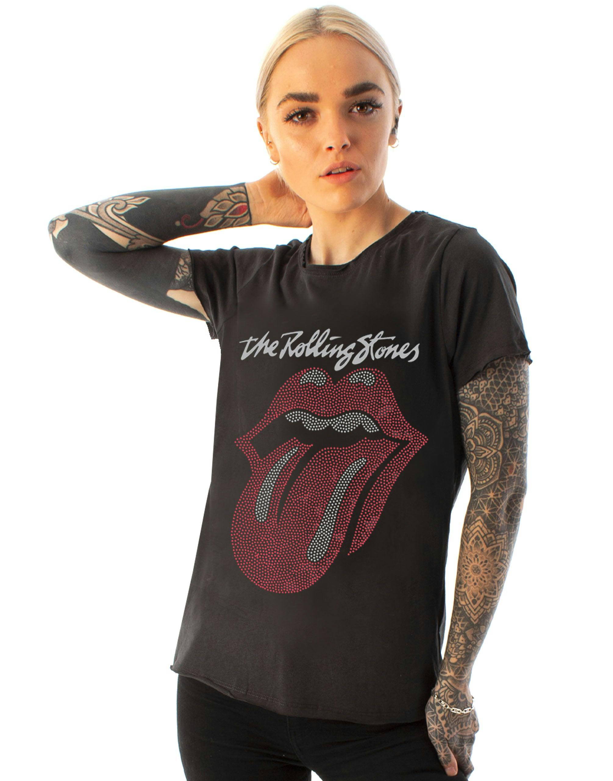 Vanilla Underground Women's Grey Amplified Clothing Rolling Stones Tongue Logo Short Sleeved T-Shirt - X-Large