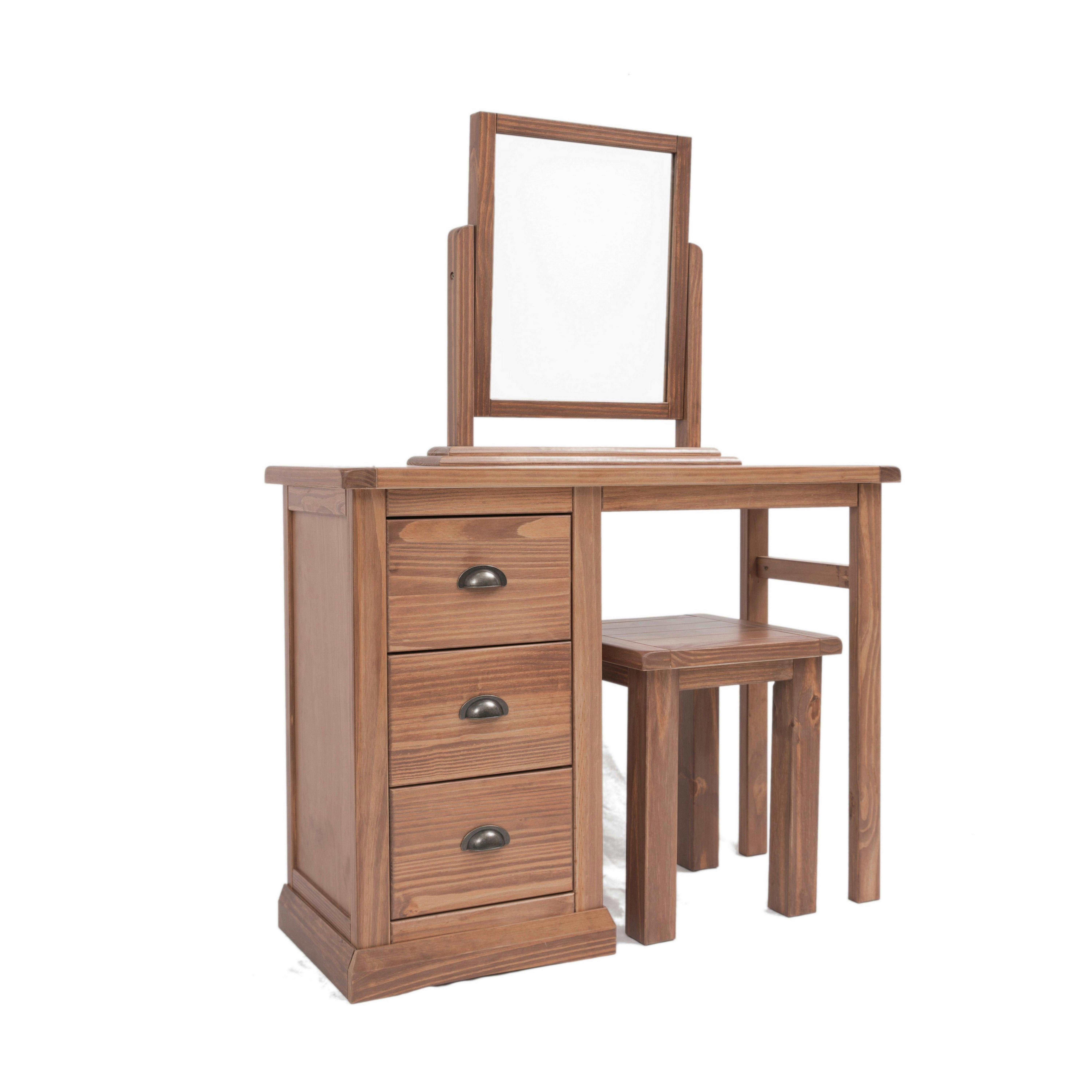 Rackhams Brown Tirolo 3 Drawer Dressing Table Set Brass Cup Handle