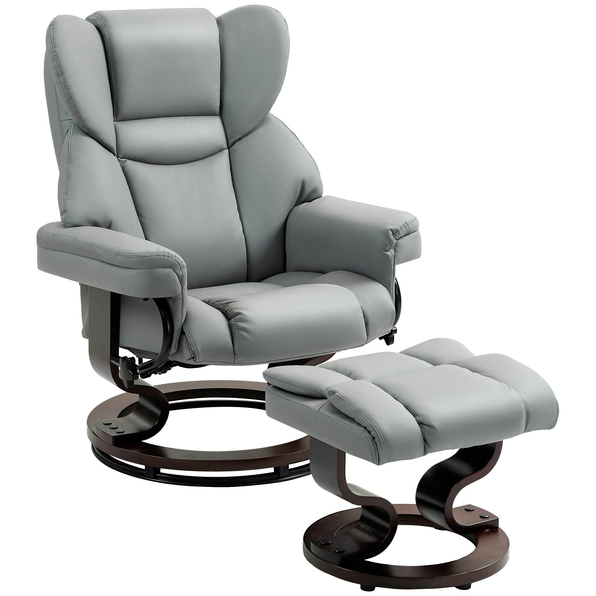 Homcom Light/Grey Pu Leather Manual Reclining Armchair Footstool - Pu Leather Large