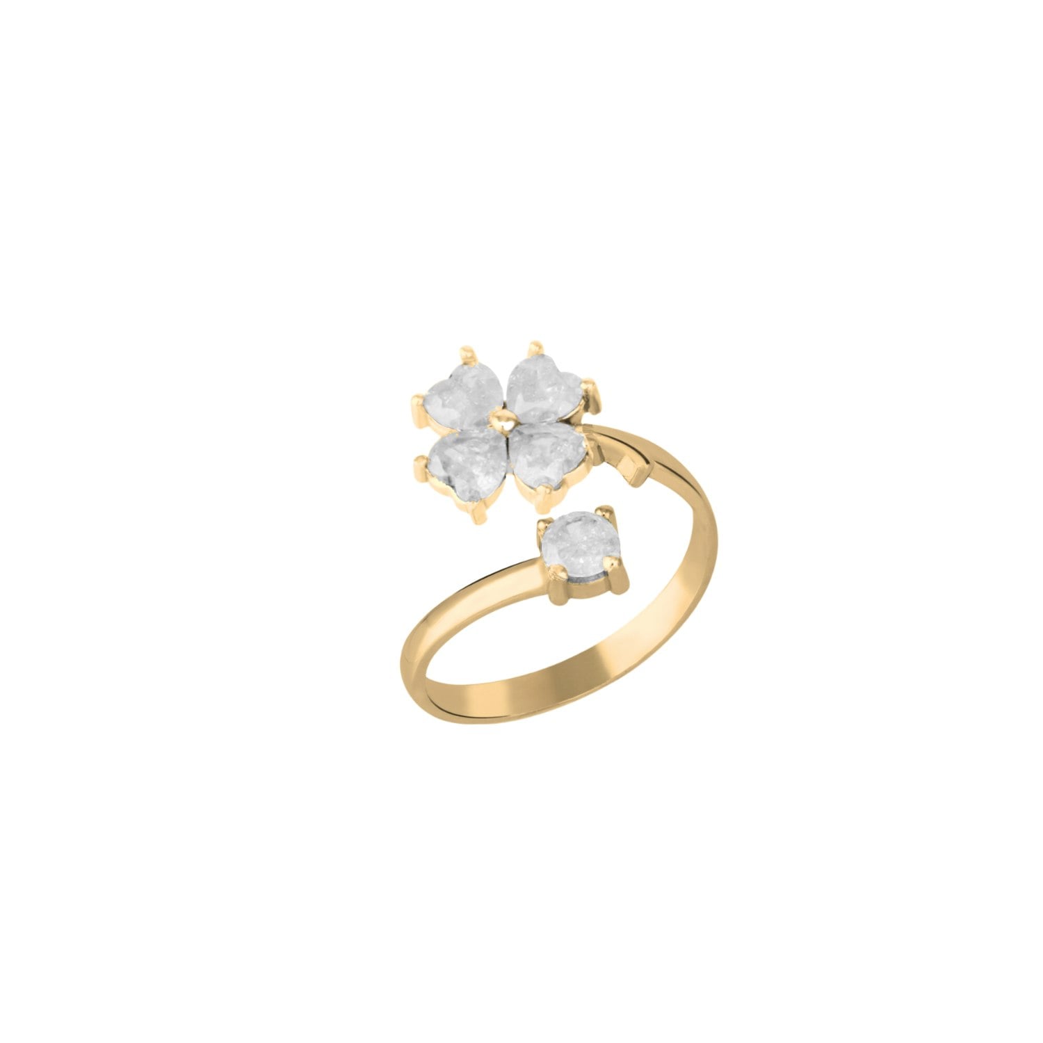 Spero London White/Silver/Gold Four Leaves Clover Luck Ring Sterling