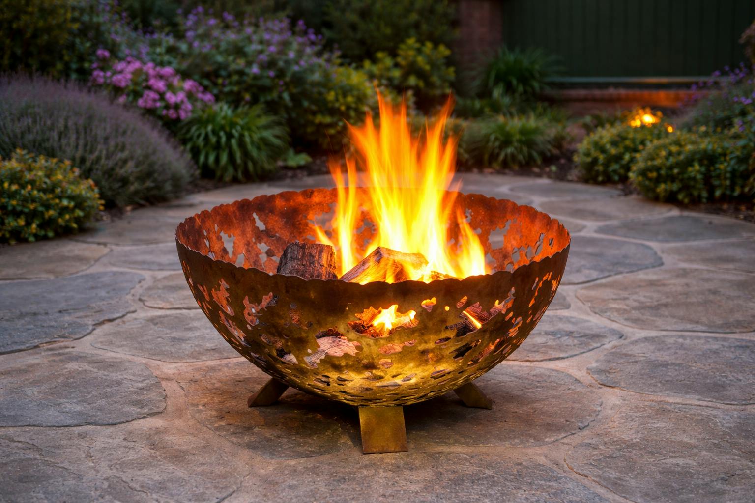 Glendale Light Rust Effect Half Globe Garden Fire Pit With Forest Tree Design – 58Cm