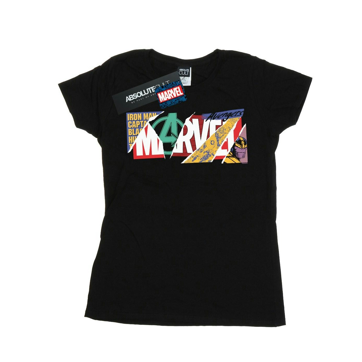 Marvel Women's Black / Collage Logo Cotton T-Shirt - Medium