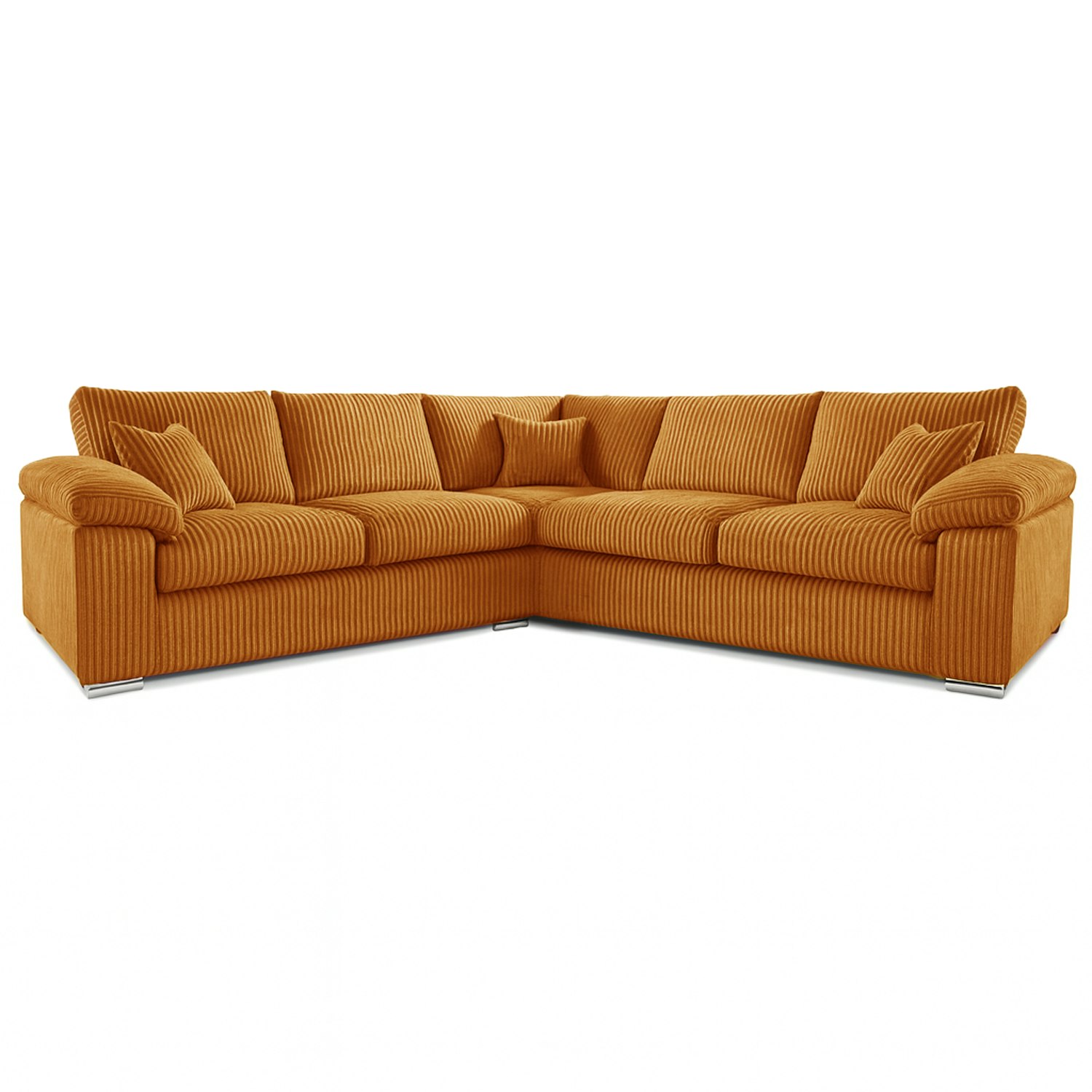 Rackhams Orange Delta Full Jumbo Cord 5 Seater Corner Sofa
