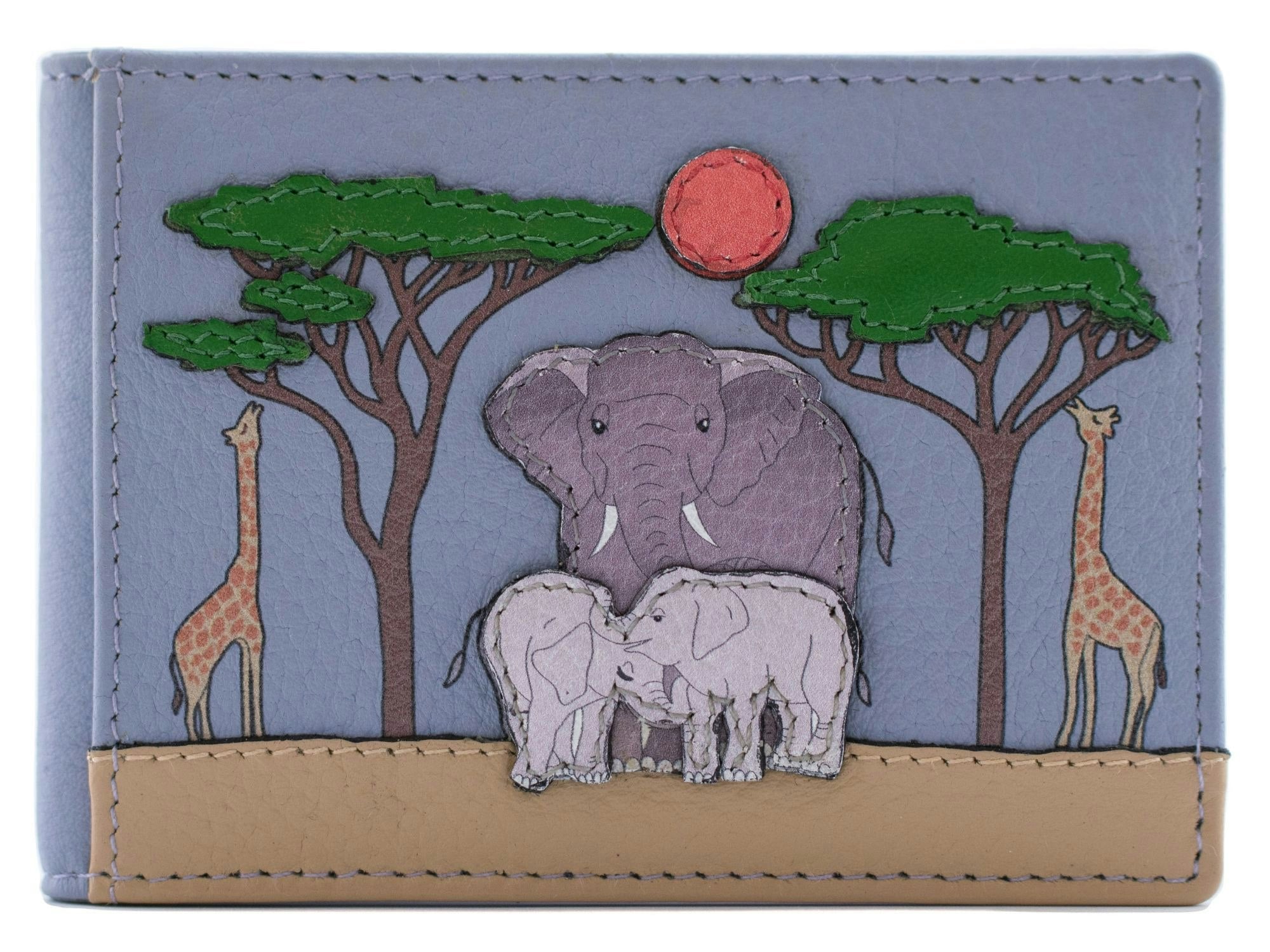Mala Leather Blue Safari Elephant & Giraffe Rfid Card Id Holder