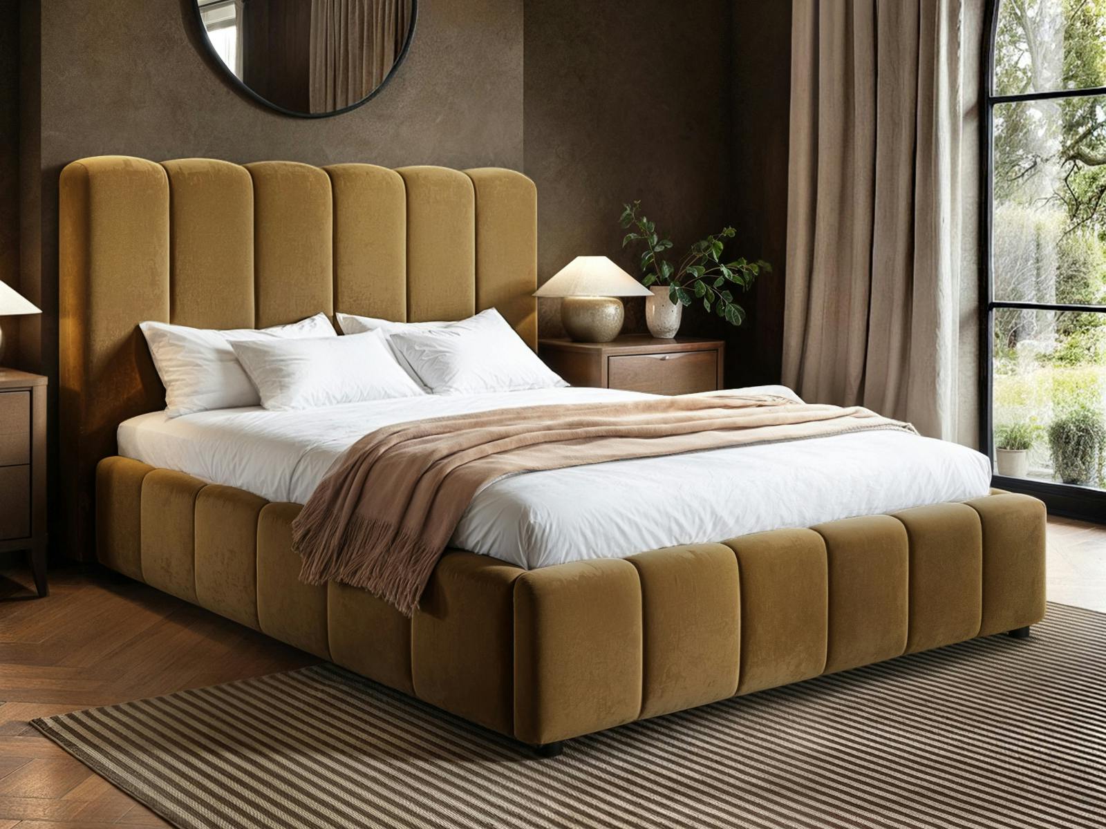 B&Q -  Emilie Ribbed Kingsize Ottoman Bed Mocha Velvet - Image 5