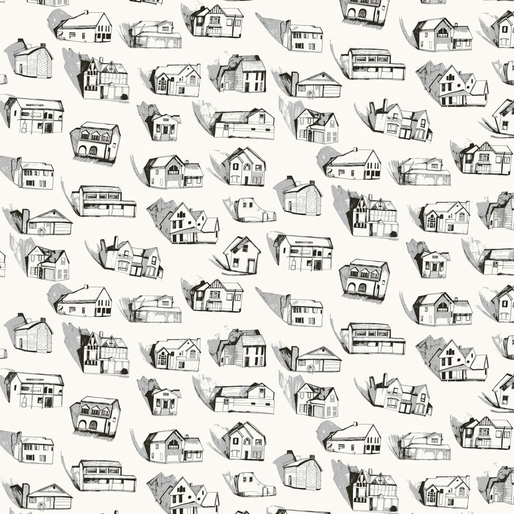 Erica Wakerly Black/Grey/Cream Houses And Wallpaper - 10M Roll