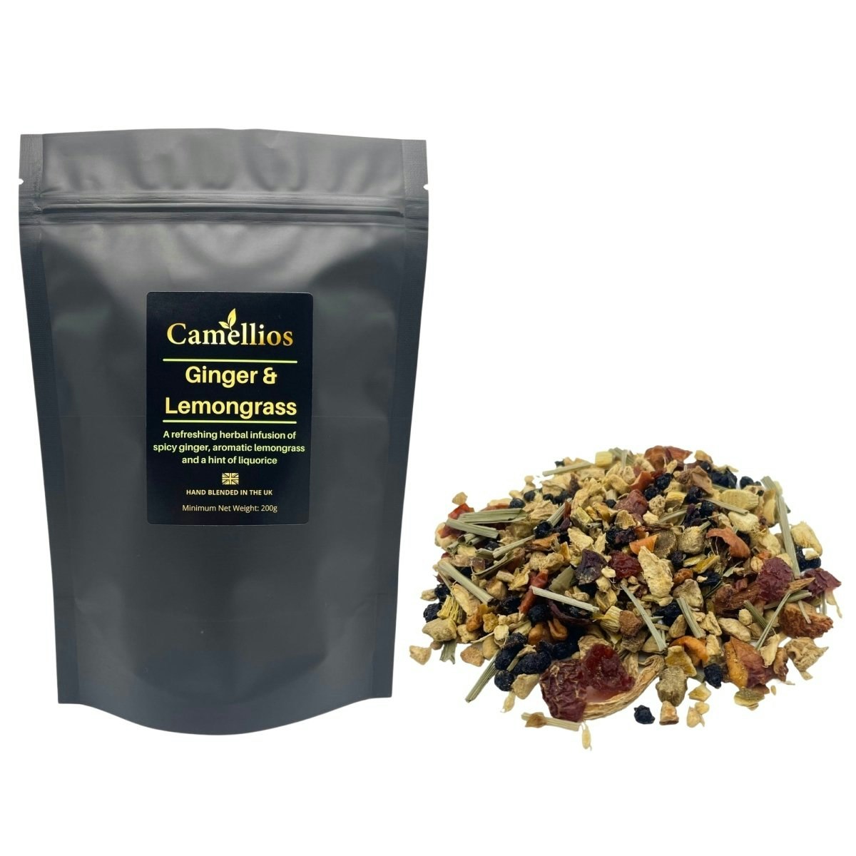 Camellios Ginger And Lemongrass Tea, Herbal Loose Leaf Tea - 200G