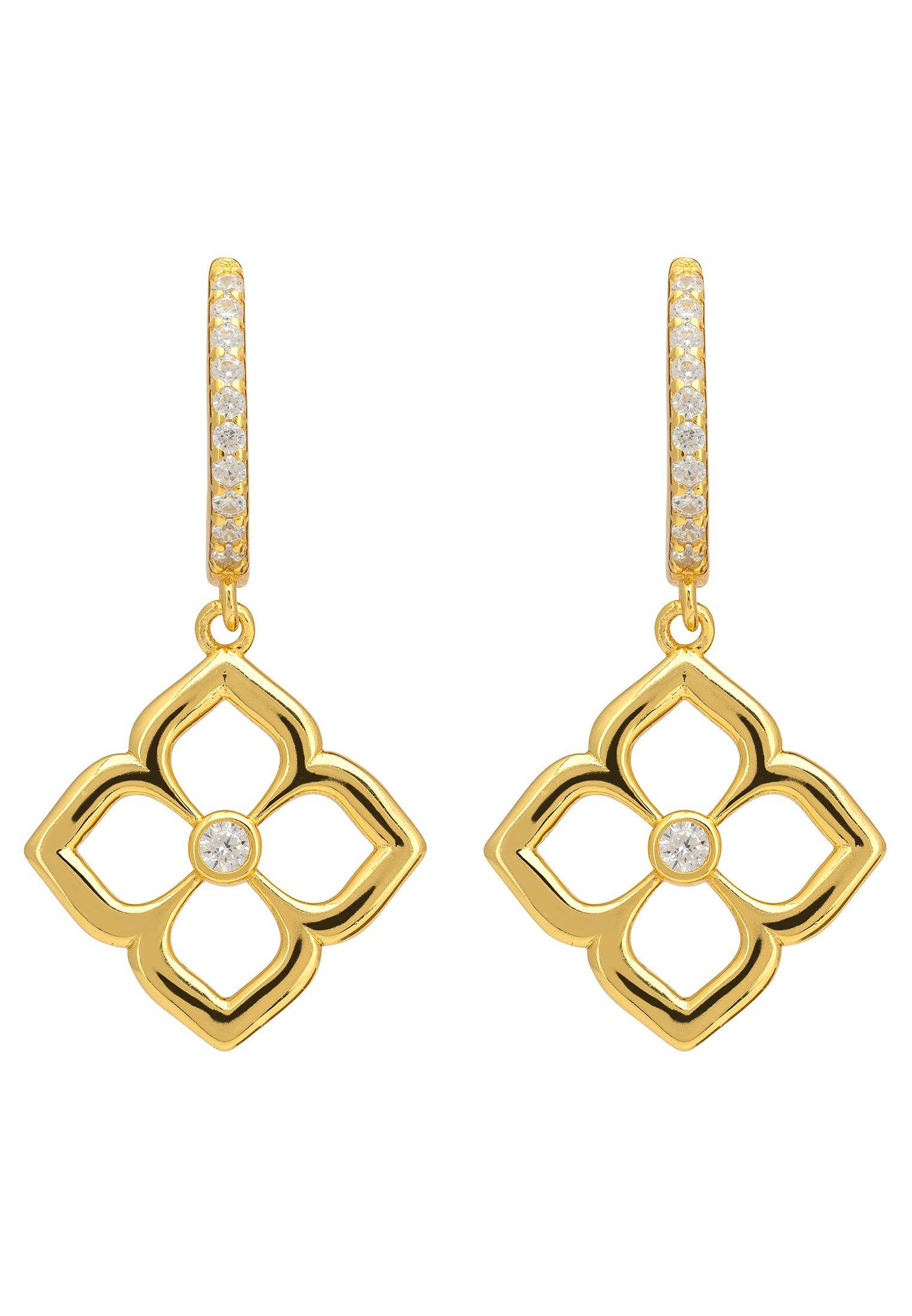 Latelita Gold Open Pointed Clover Flower Drop Earrings
