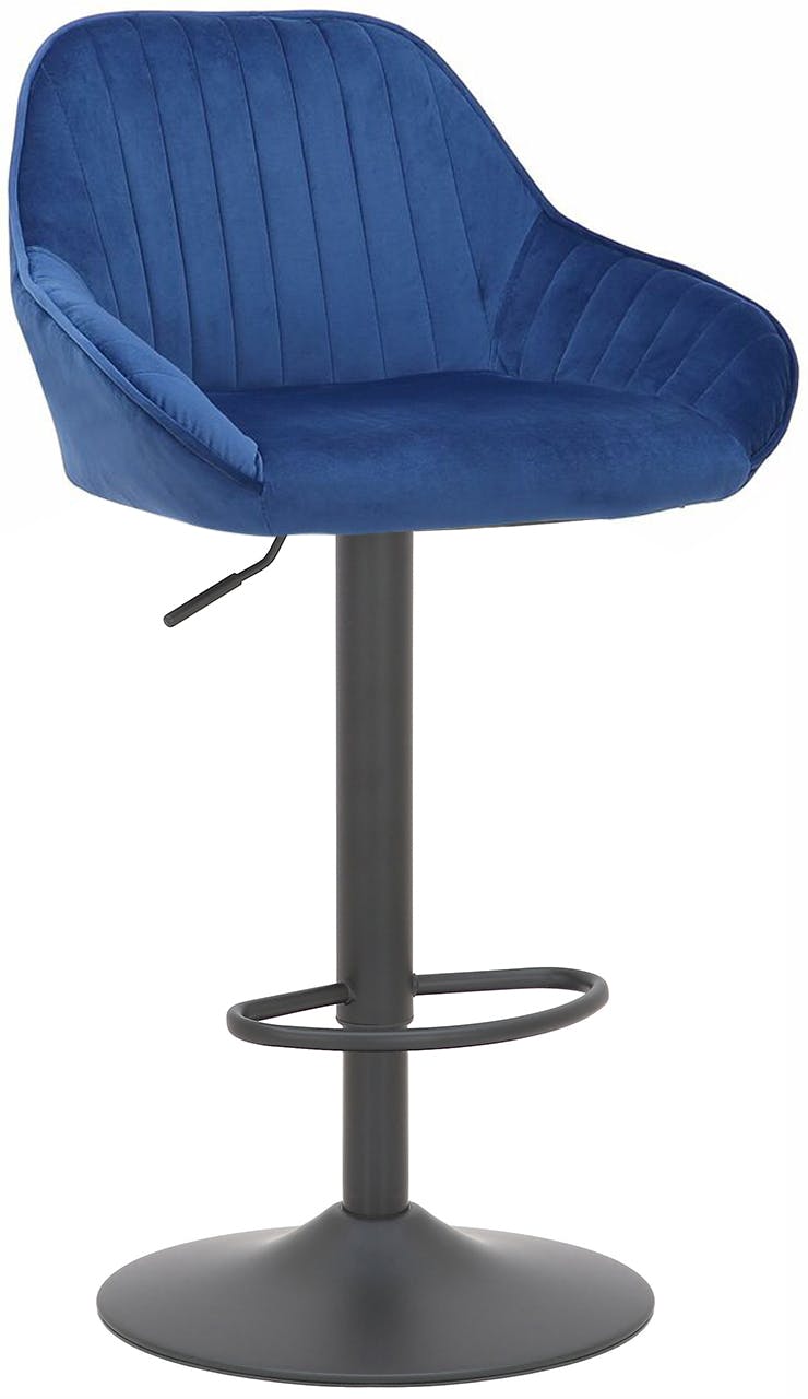 Lamboro Black/Blue Velluto Kitchen & Breakfast Bar Stool, Velvet Padded Seat & Backrest, Matt Footrest, Height Adjustable Swivel Gas Lift,