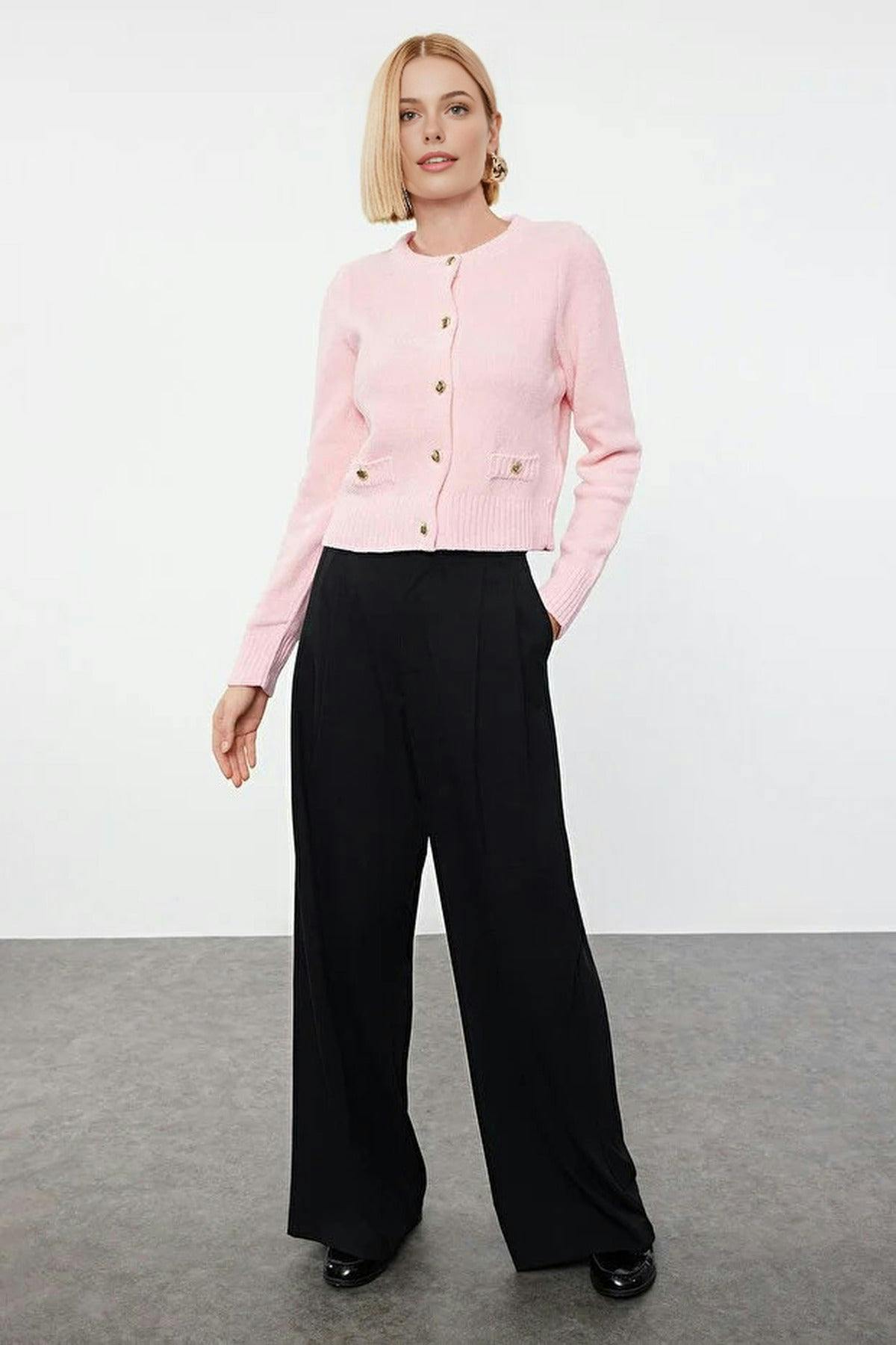 Wovcor Pink Knit Cardigan With Pocket Detail - S