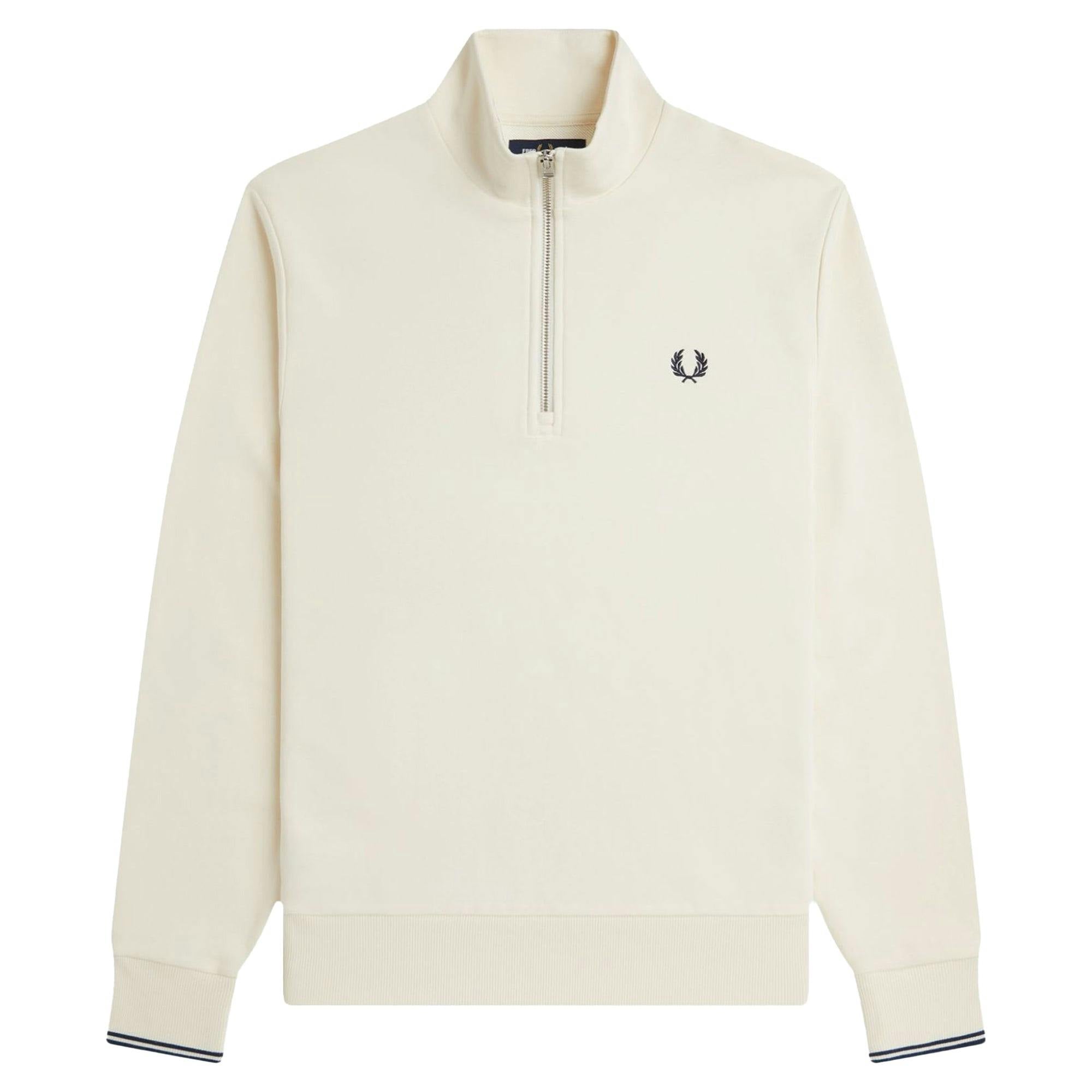 Fred Perry Blue Half Zip Sweatshirt - Ecru/Tennis - XX-Large