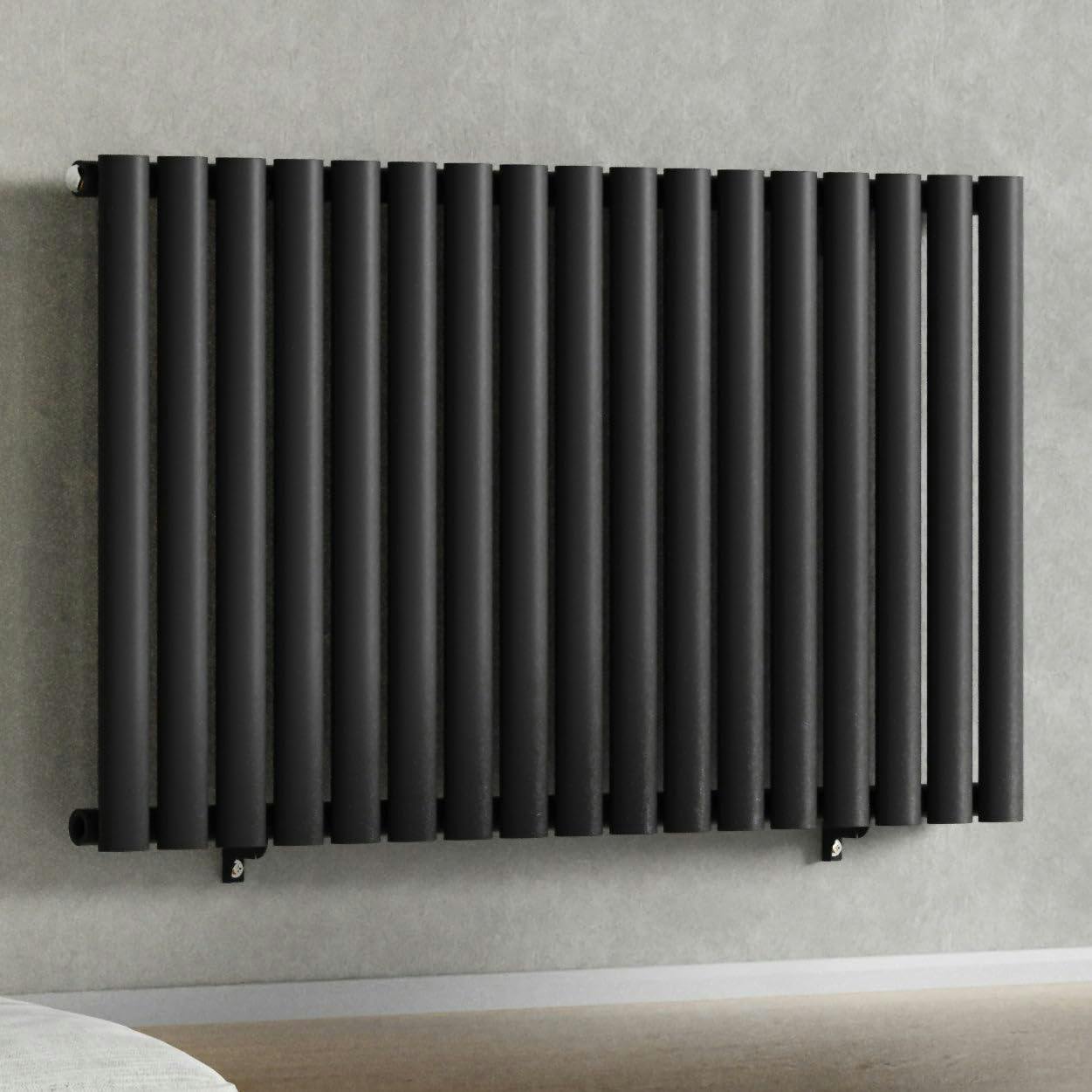 Myhomeware Black 1020 X 600 Mm Modern Horizontal Column Designer Radiator Oval Single Panel Radiator Heater