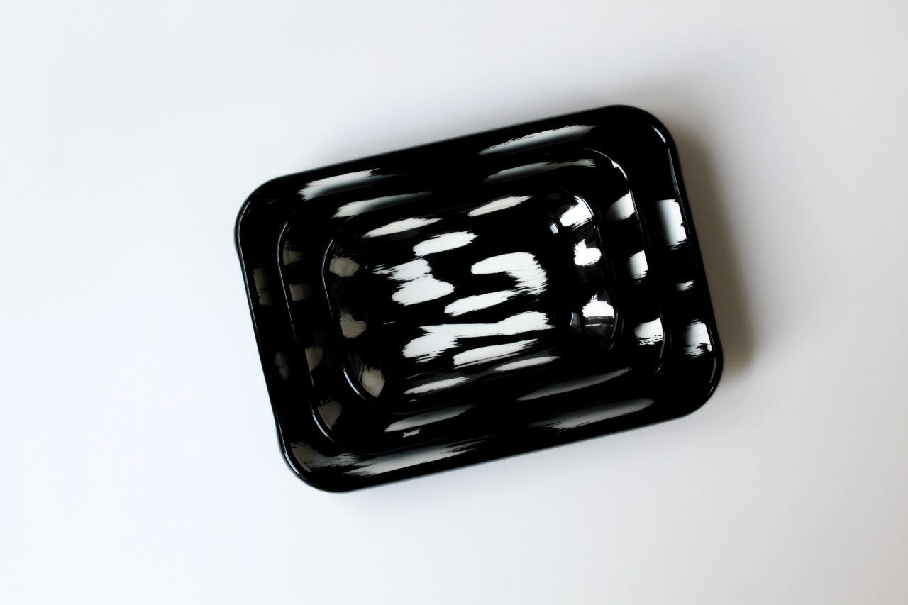 Rozi Black/White Stripe Collection Enamel 3-Piece Rectangular Serving And Roasting Dish Set