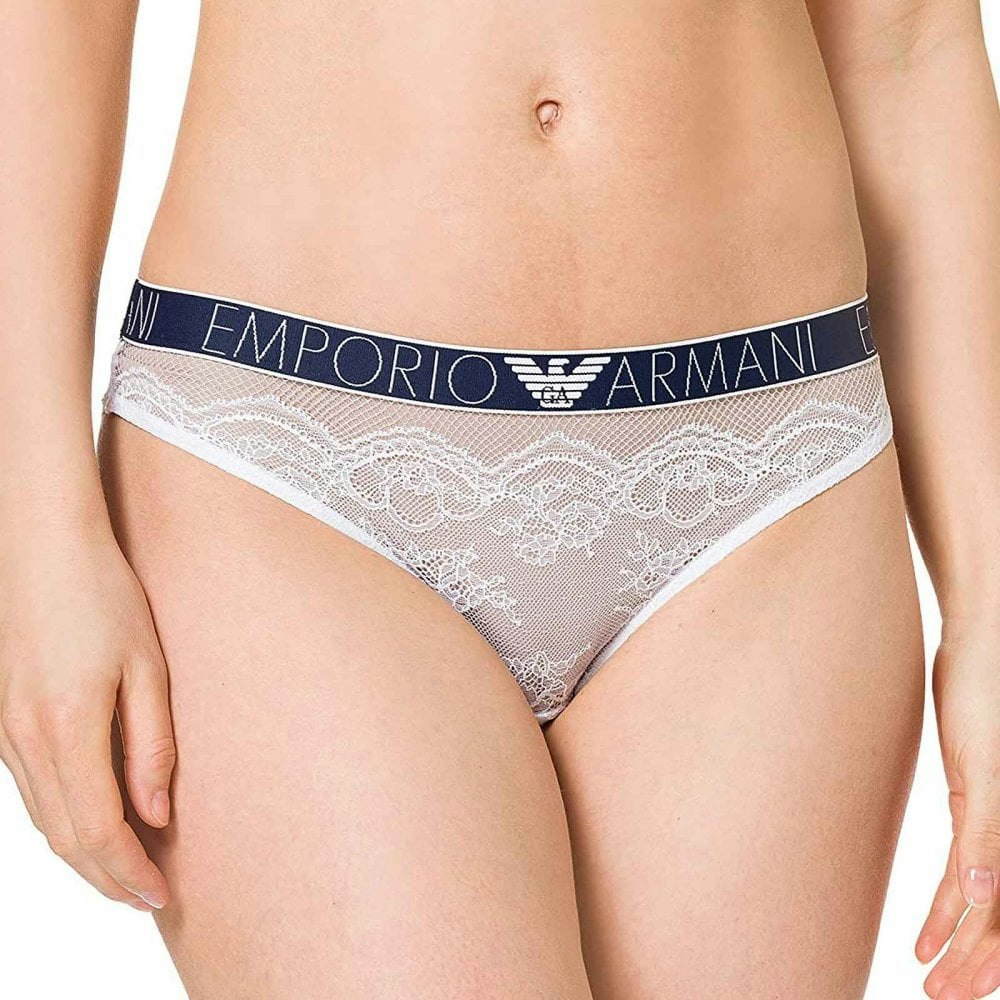 Emporio Armani White Logoband Lace Brief, - Xs