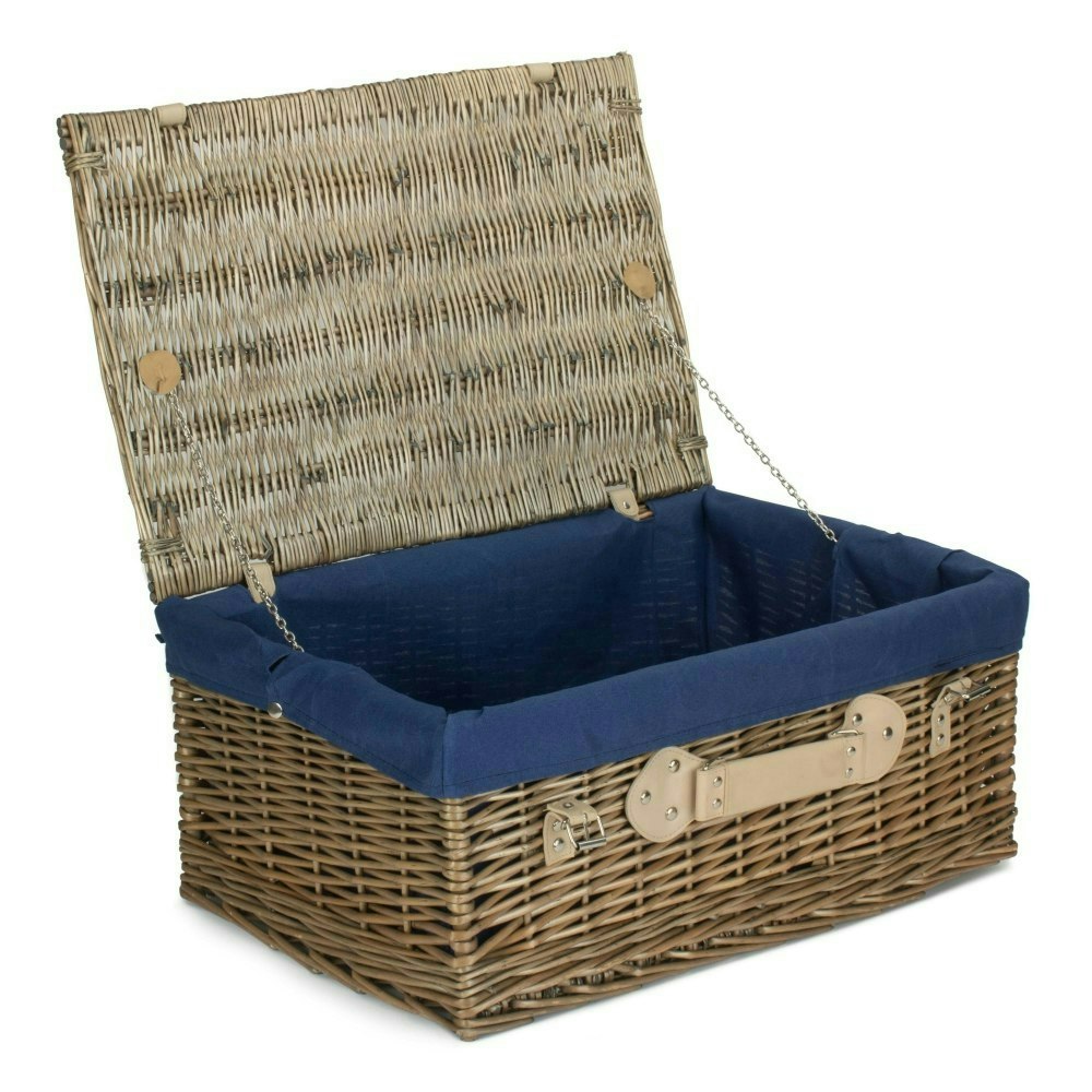 Rackhams Blue 56Cm Antique Wash Willow Picnic Wicker Basket