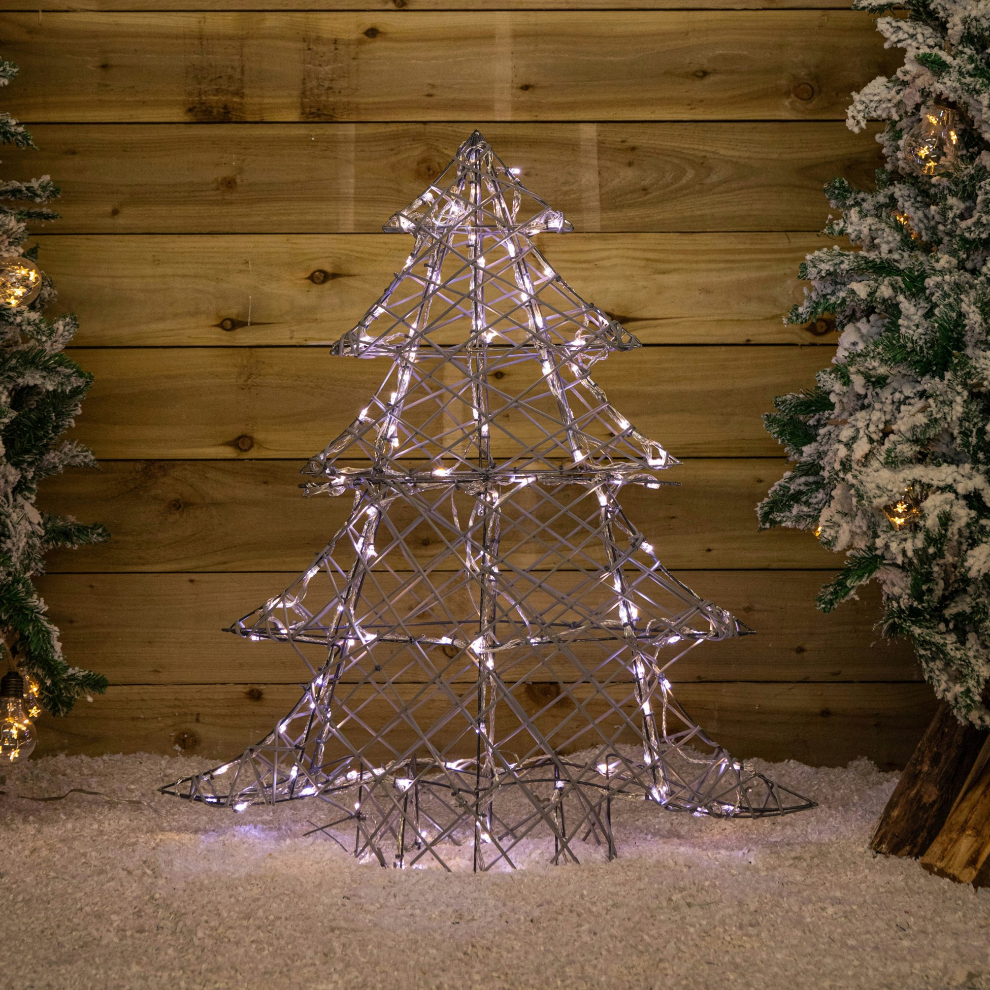 Samuel Alexander Light/Grey/White Up Rattan Christmas Tree With 120 & Warm Leds 90Cm