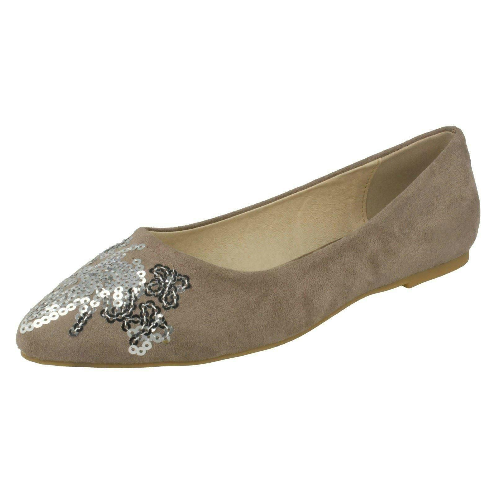 Spot On Women's Flat Pointed Toe Ballerinas - Taupe - Uk 5