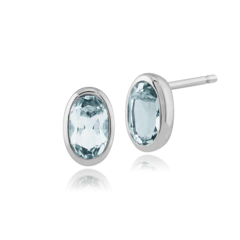 Gemondo White/Gold Classic Oval Aquamarine Stud Earrings In 9Ct 6X4mm