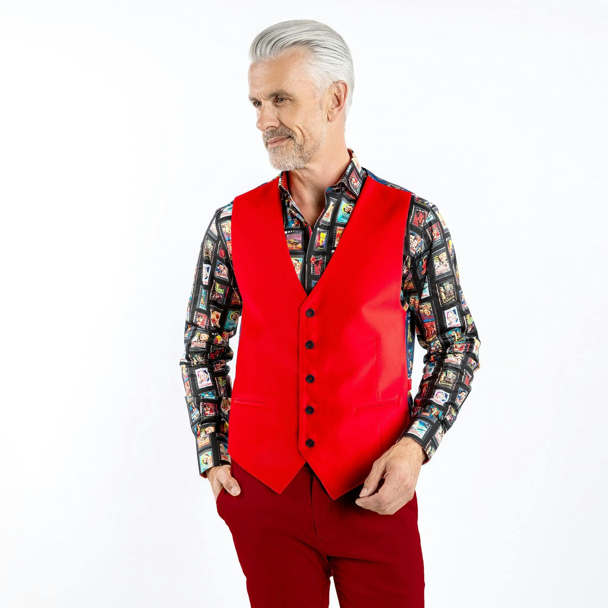 Claudio Lugli Red Vibrant Velvet Waistcoat - Navy Pair ( Base) - 44Uk/ 54 Eu