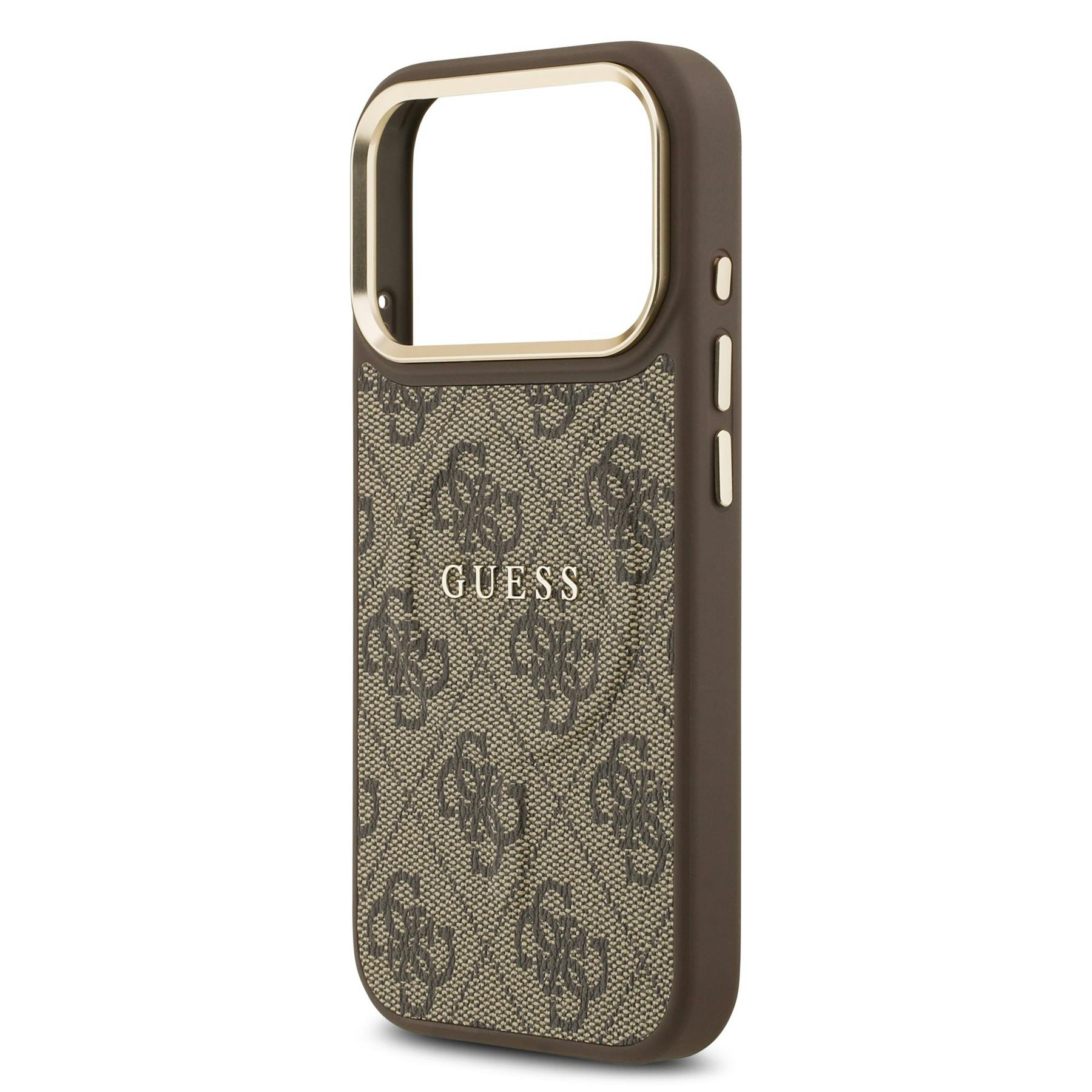 Guess Gold/Brown Pu Leather 4G Frame Case With Magsafe For Iphone 17 Pro 6.3" - Guhmp17lp4msegcw