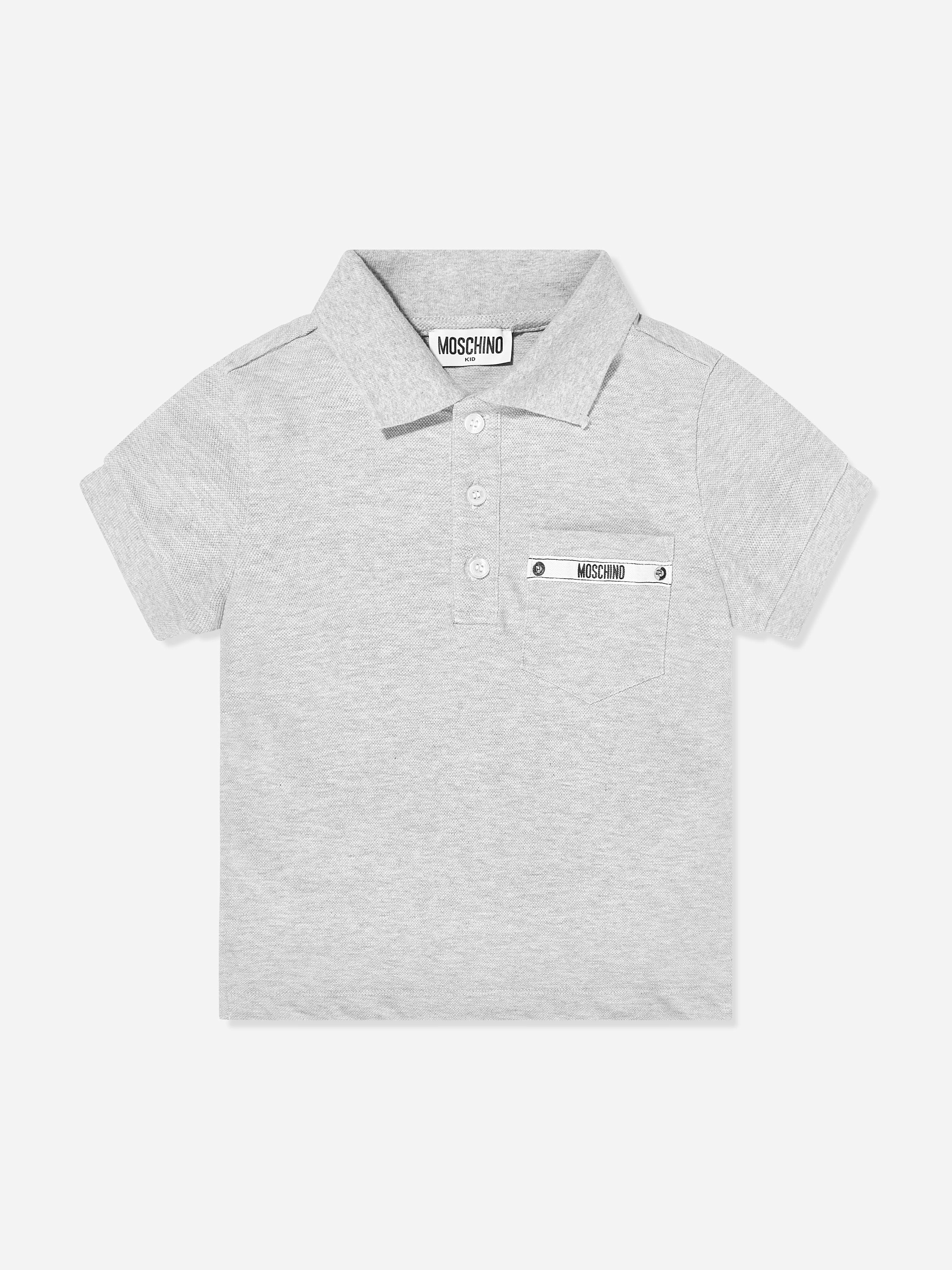 Moschino Kids Boys Grey Moschino Logo Pocket Polo Shirt In - 12 Yrs