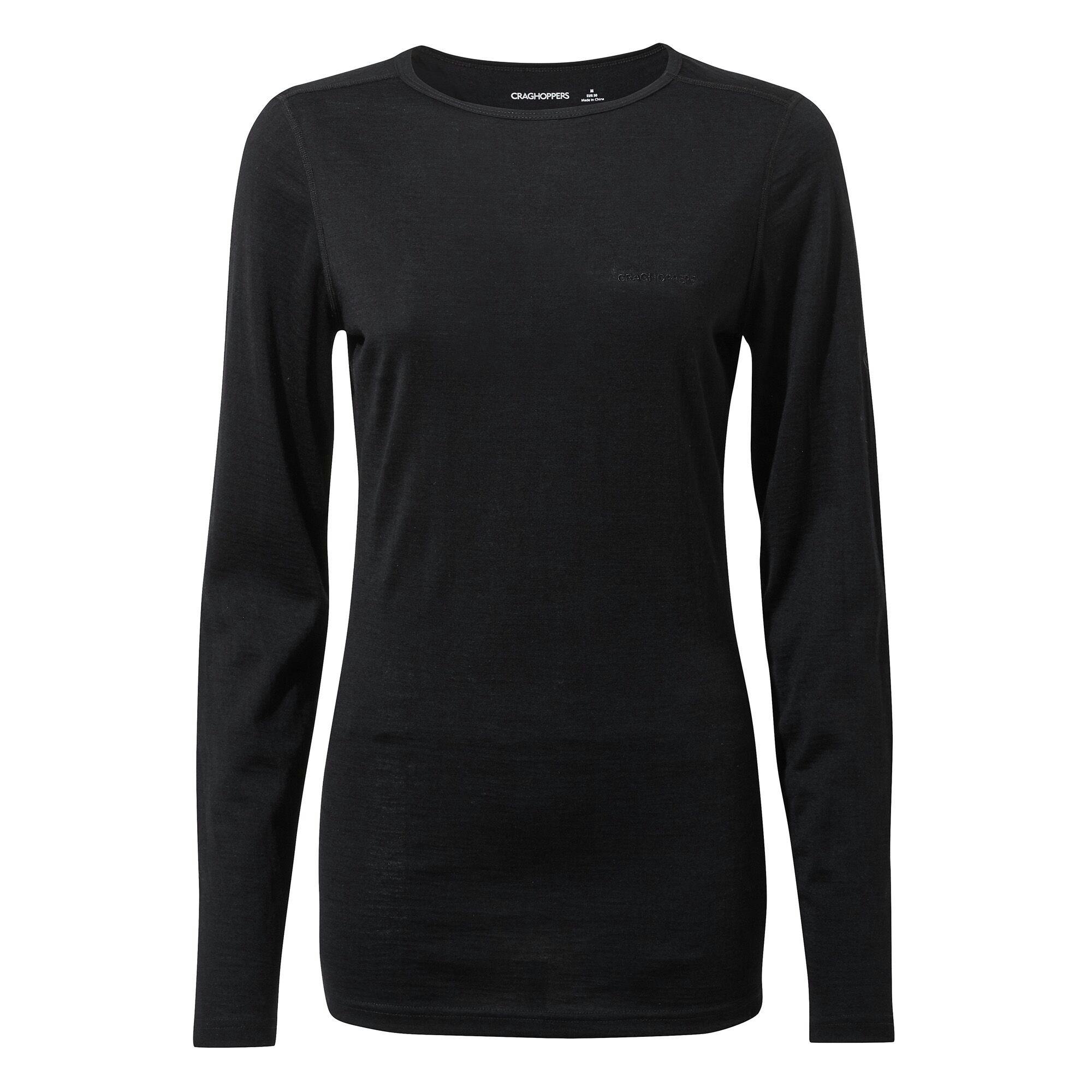 Craghoppers Women's Black Merino Crew Neck Long Sleeve Baselayer Ii Top - 18 Uk - 80% Merino Wool/20% Polyester